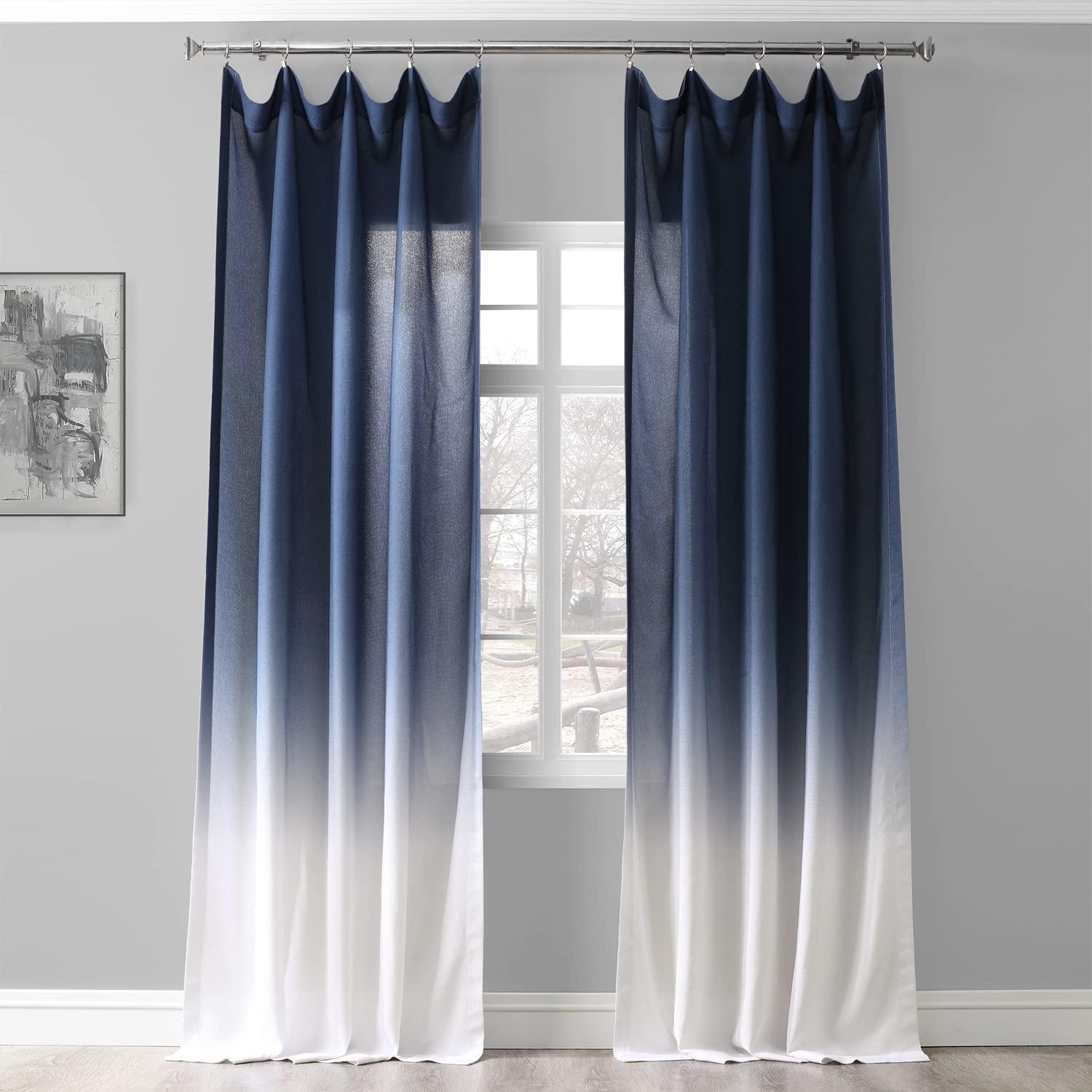 Ombre Blue Faux Linen Sheer Curtain (1 Panel), Ombre Blue, 50W X 84L