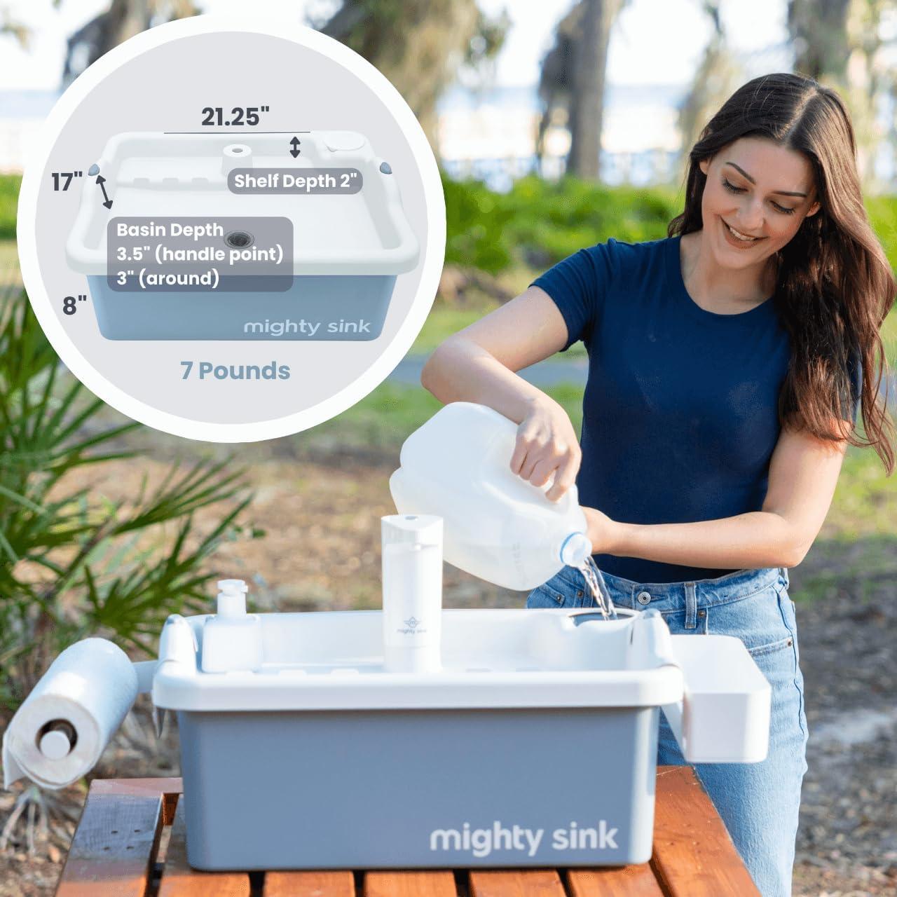 Mighty Sink Portable Sink: Patented Wash Station with Electronic Faucet | 2 Gallons | Easy Setup | Indoor & Outdoor Use | Ideal for Dishwashing, Camping Hygiene, Gardening, Pottery & More