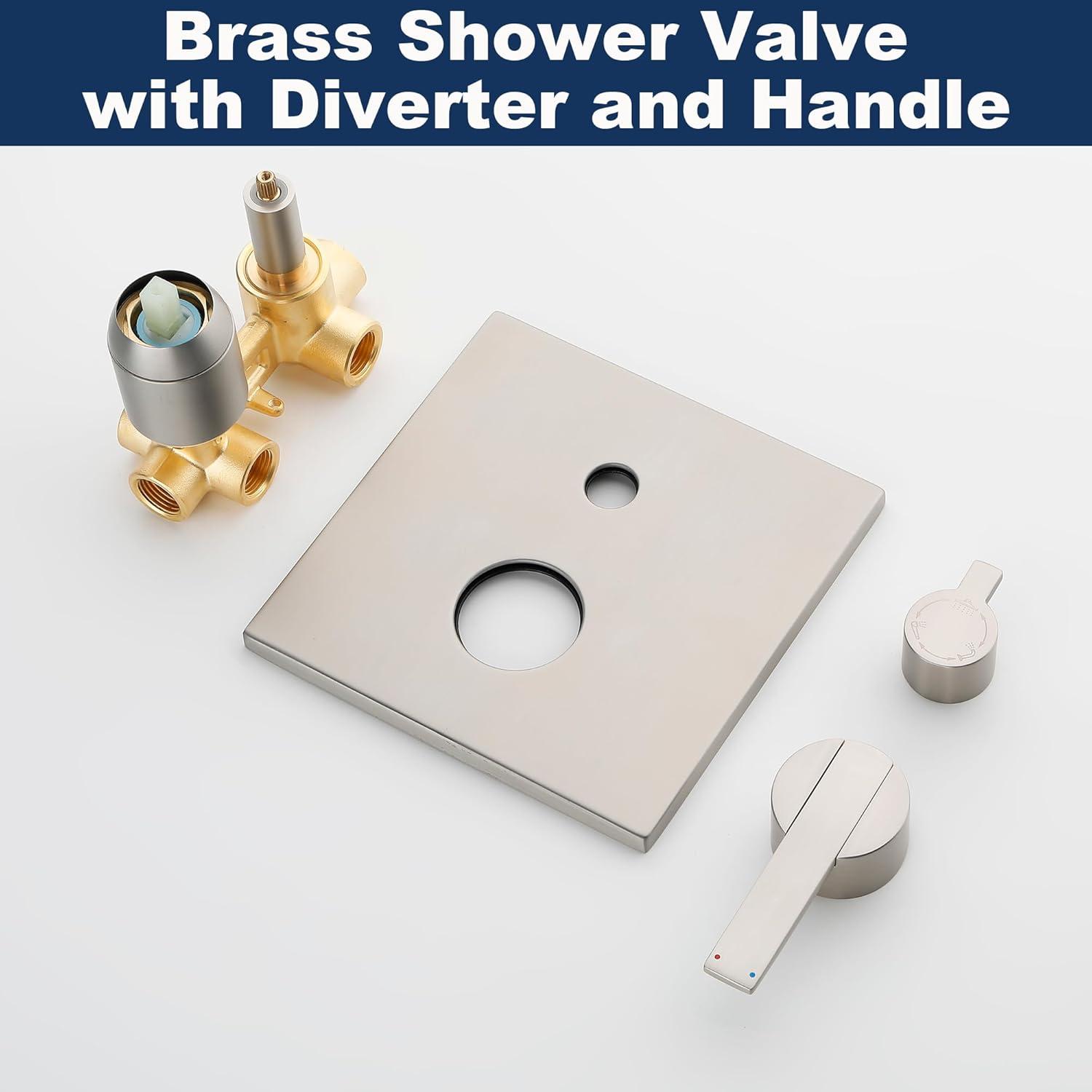 AWZTOO Wall Mounted Shower Faucet With Hand Shower Modern Shower System Set 10 Inch Rainfall Shower Head With Pressure Balance Valve Brushed Nickel