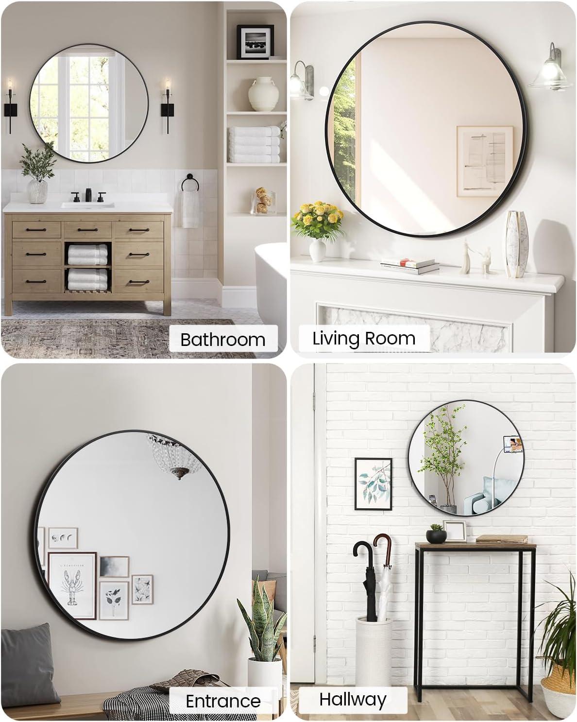 Kselythan Metal Framed Bathroom Mirror, Wall Mounted Bathroom Mirror Rounded Rectangle Vanity Mirrors for Over Sink Wall