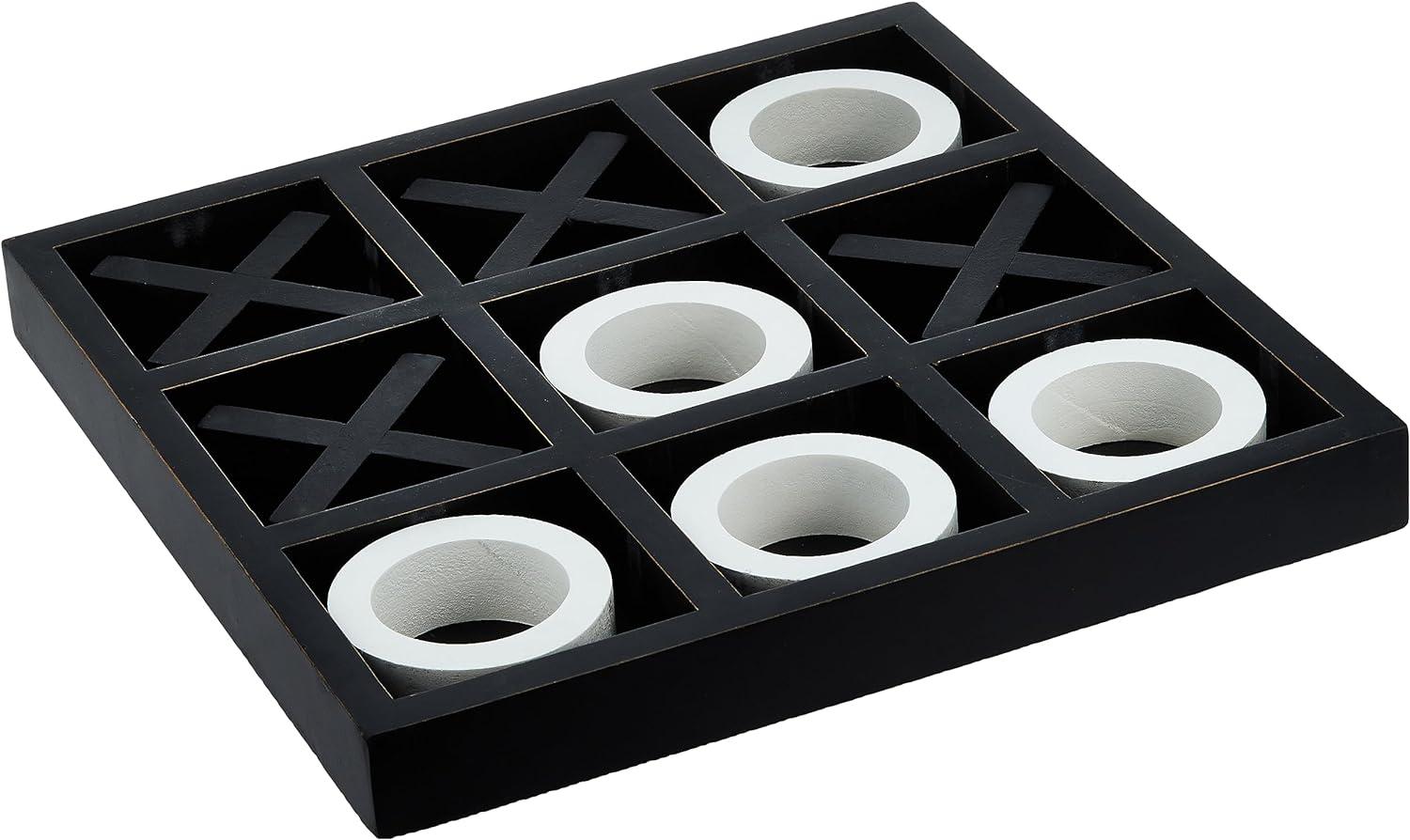 Black and White Geometric Tic Tac Toe Game Set, 14" x 14" x 2"