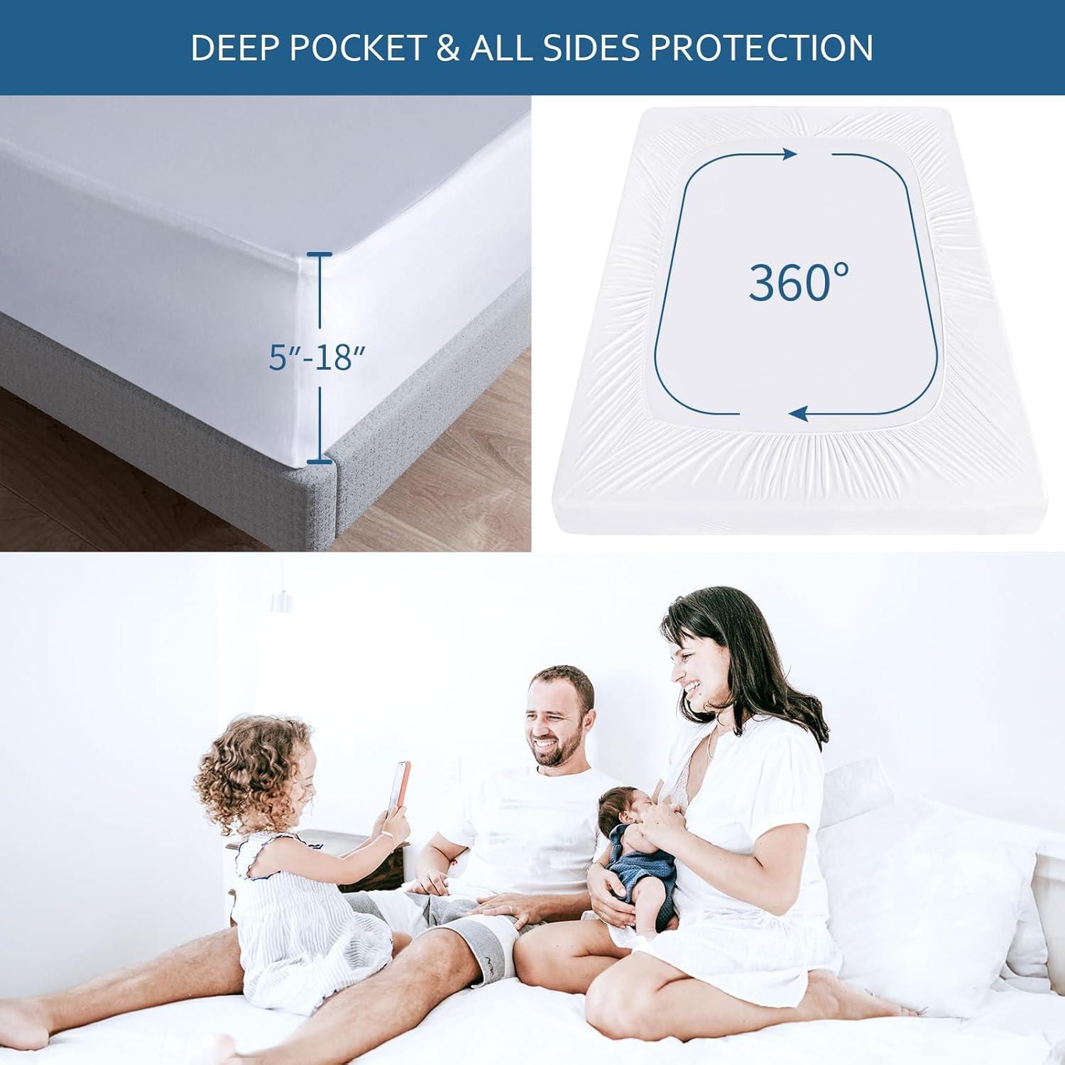 Queen Size Waterproof White Polyester Mattress Protector