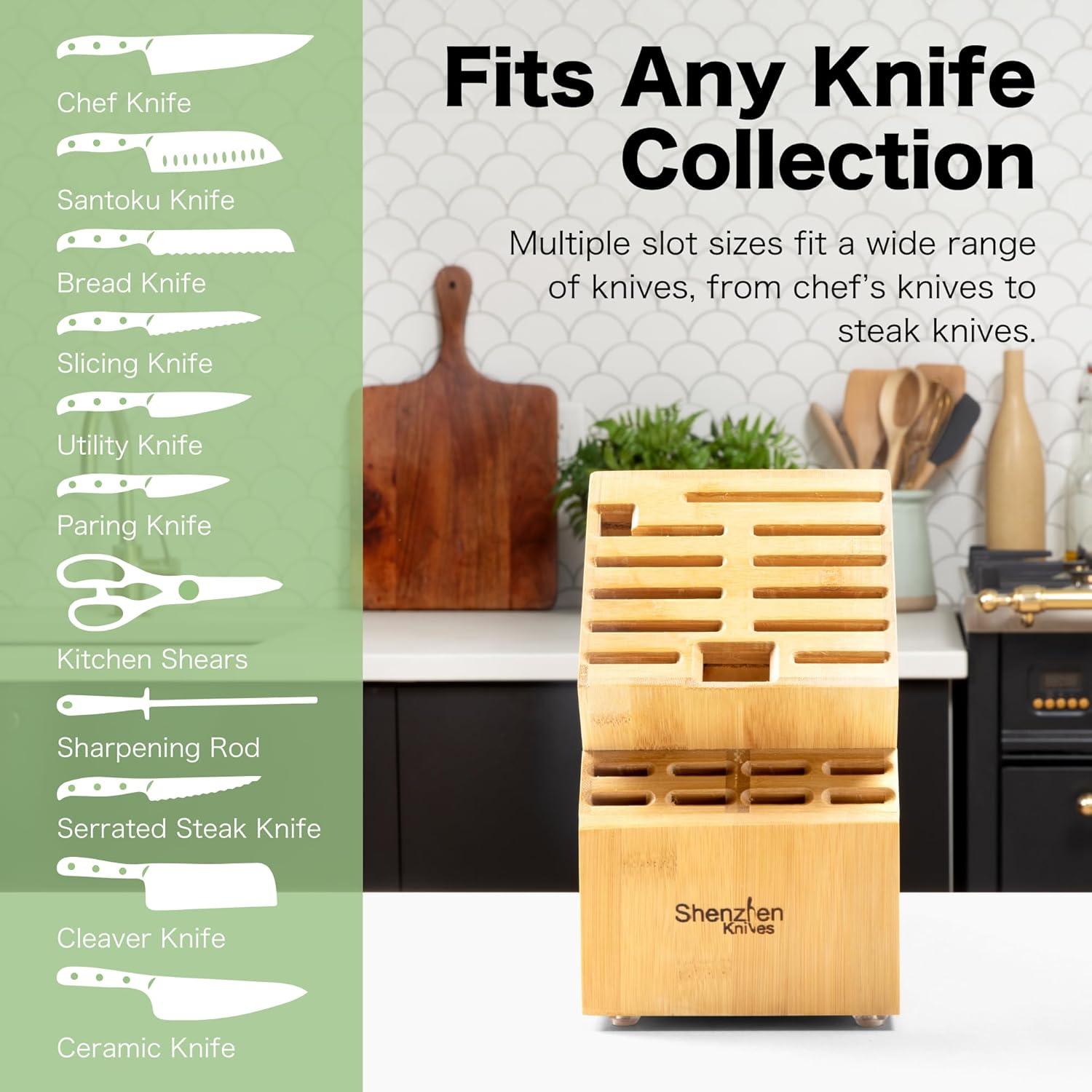 Large Bamboo 20-Slot Universal Knife Block Holder