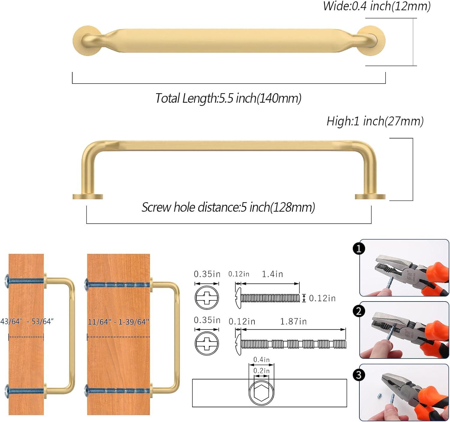 5-Inch Brushed Brass Modern Cabinet Pulls with Mounting Hardware