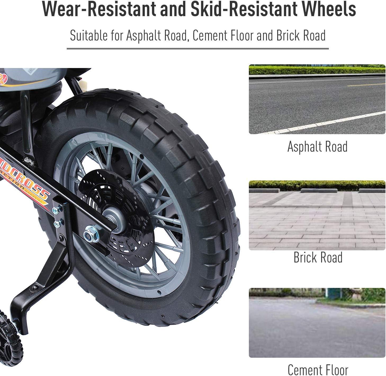 Aosom 6V Kids Motorcycle Dirt Bike, Electric Ride on Toy, Off-road Street Bike with Training Wheels Music Lights, for 5-8 Years, Red