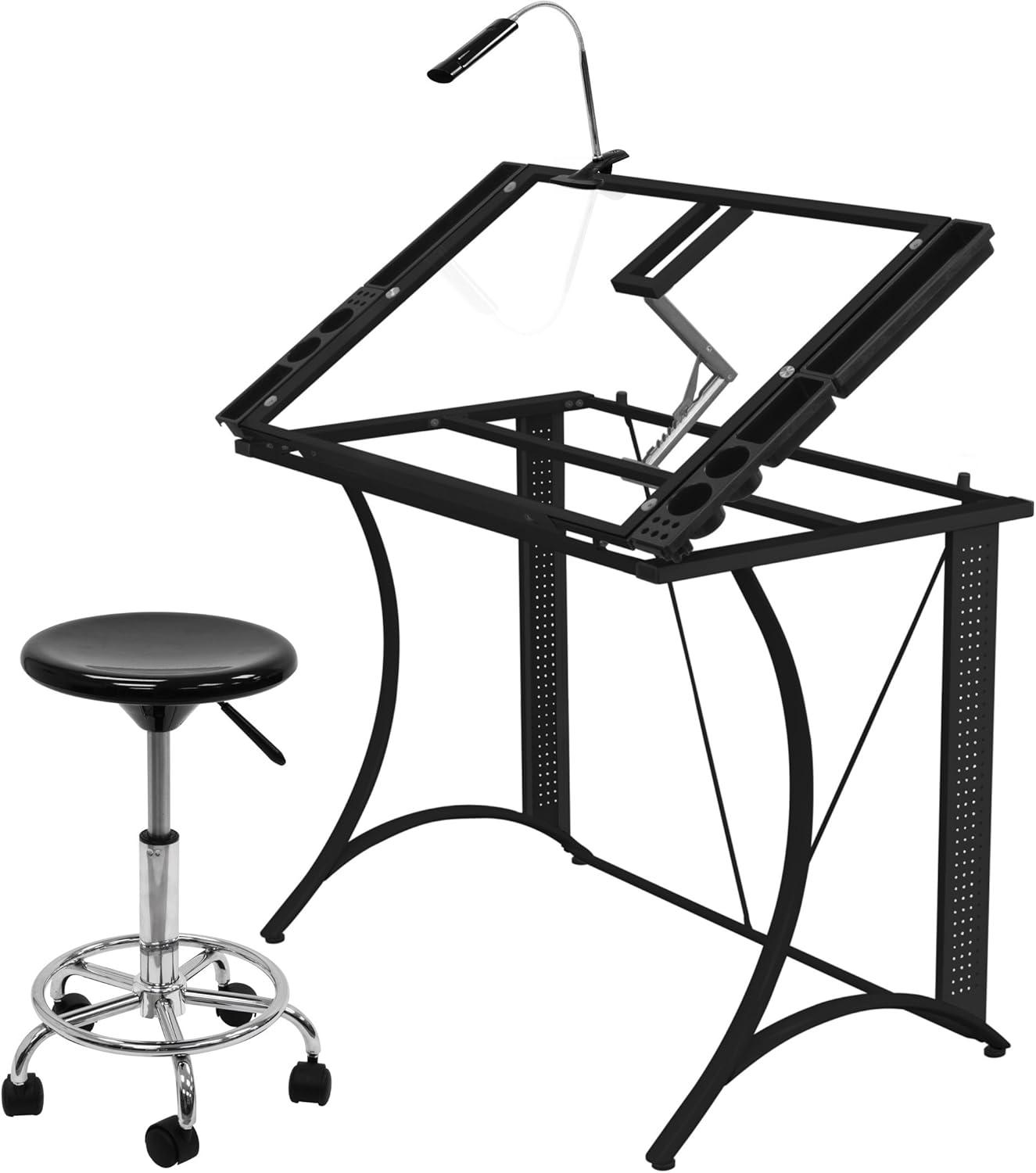 Sleek Adjustable Height Black Acrylic Studio Stool with Chrome Footring