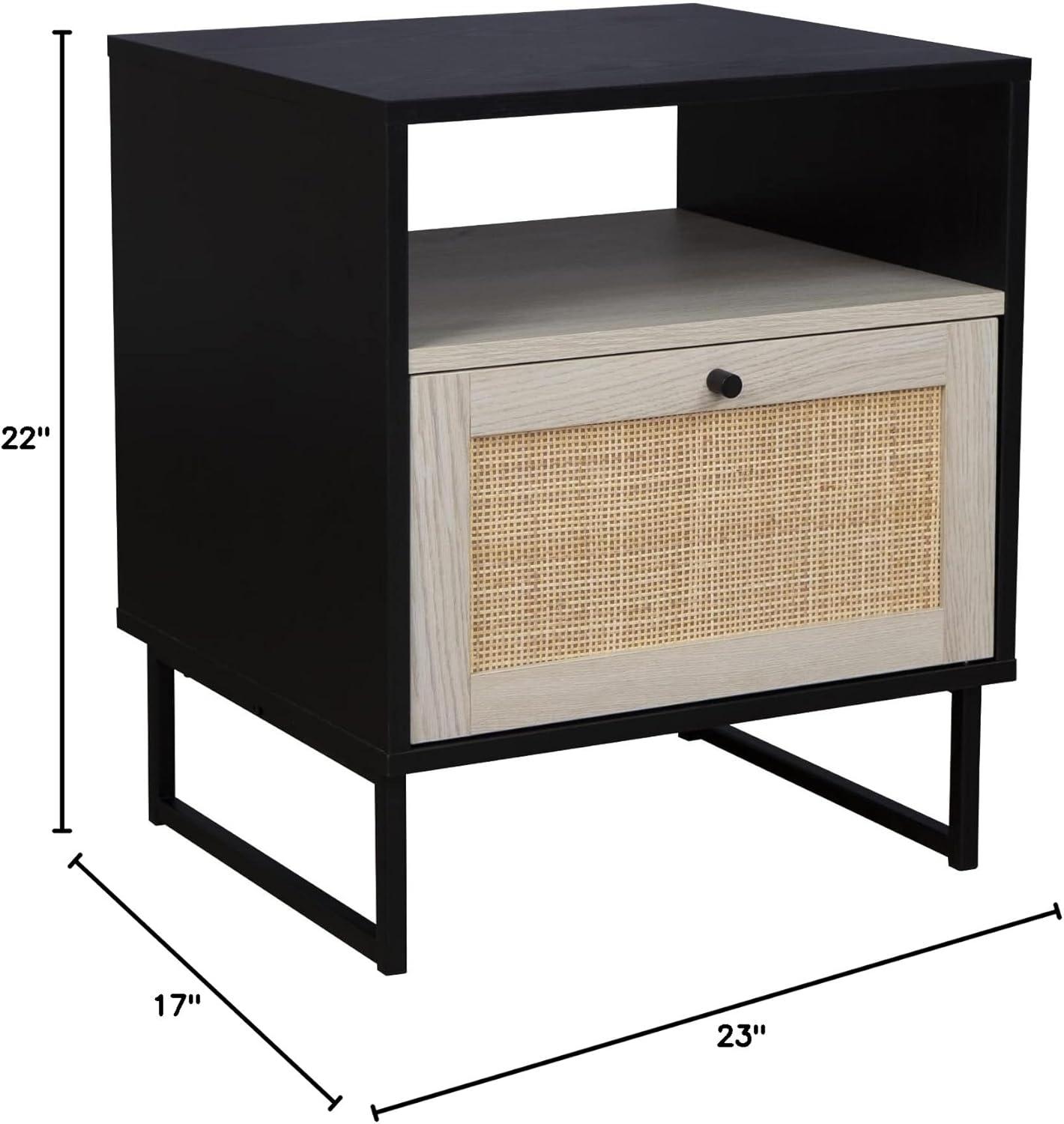 Mina Black Oak and Rattan Storage Accent Table