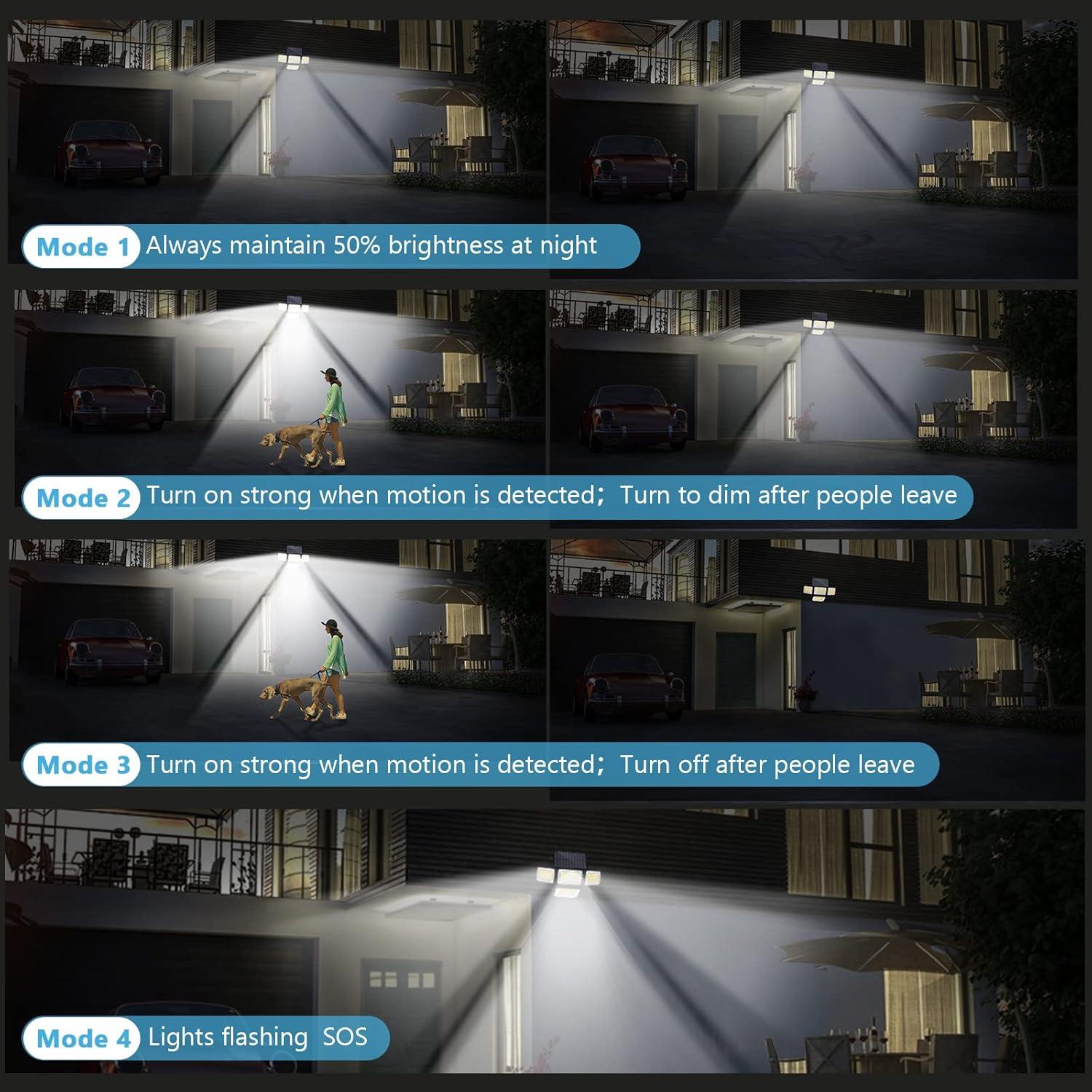 2 Pack 4 Heads Solar Flood Wall Lights,IP65 Waterproof Motion Sensor Outdoor Lights with Remote Control for Outside Yard