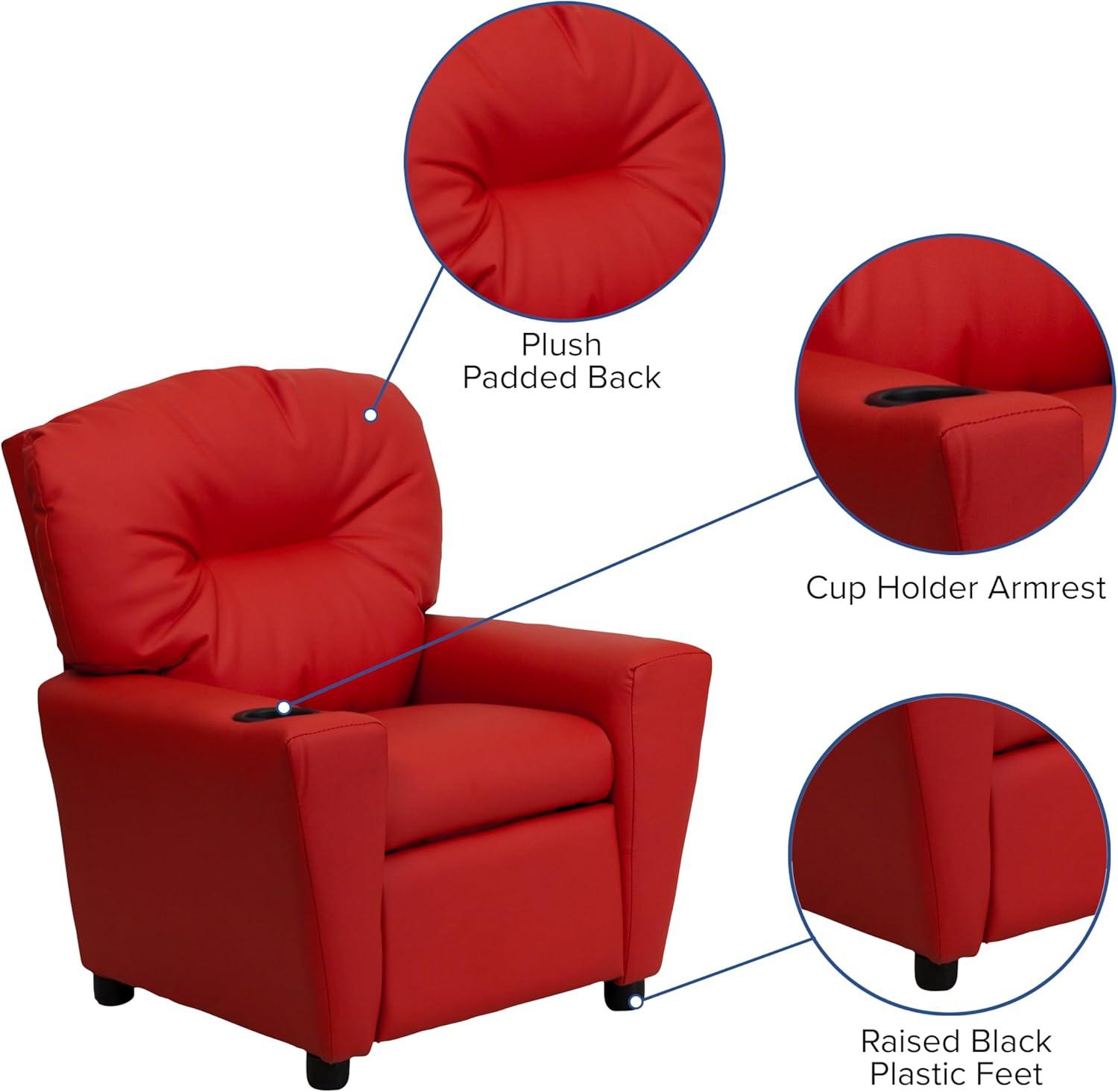 Flash Furniture Chandler Contemporary Red Vinyl Kids Recliner with Cup Holder