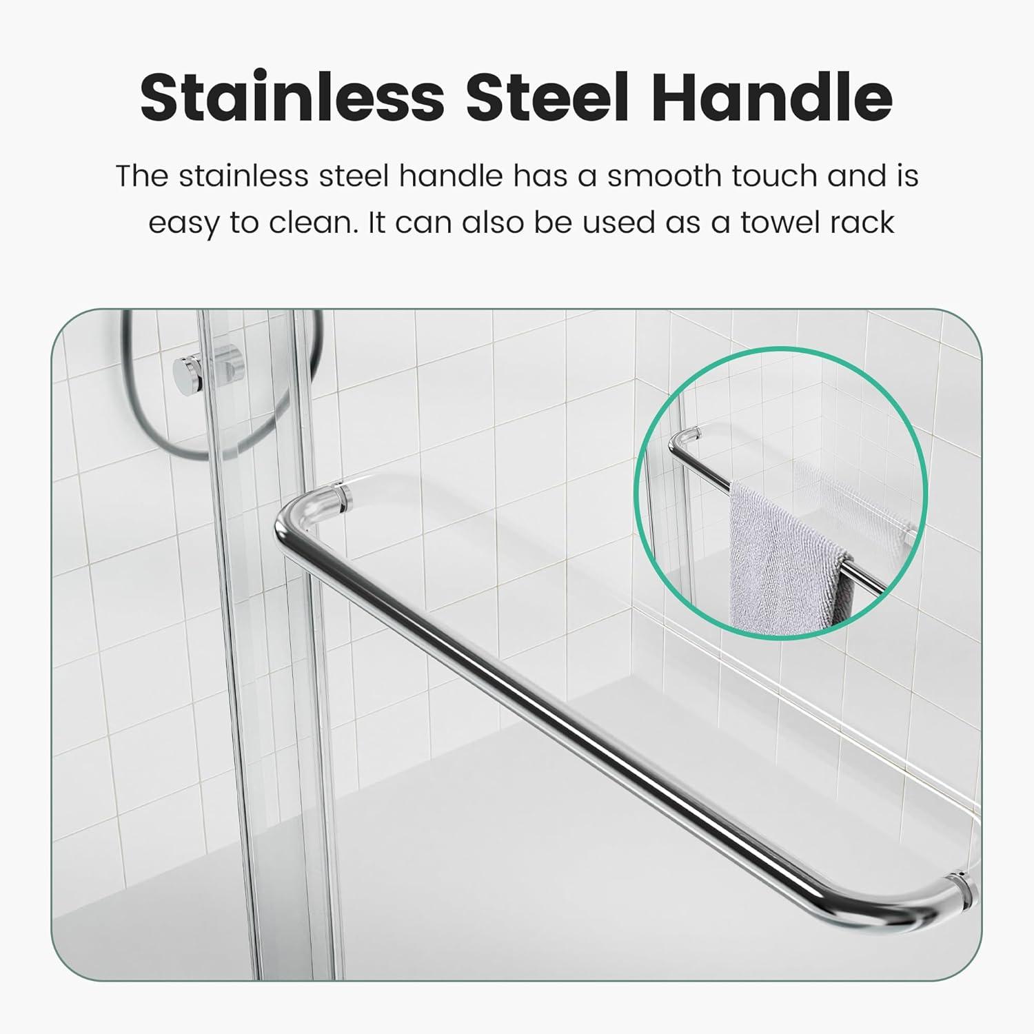 Chrome Semi-Frameless Bathtub Shower Door, 56"-60" W x 58" H Double Sliding Bypass Tub Door, 1/4" (6mm) Thick SGCC Tempered Glass with Explosion-Proof Film