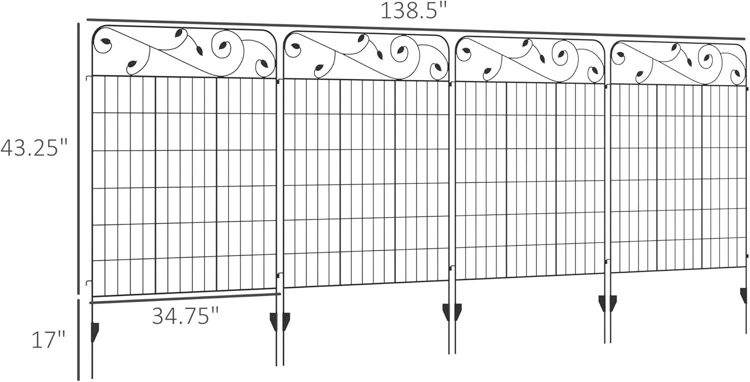 Black Metal Decorative Garden Fence Panels with Vine Design