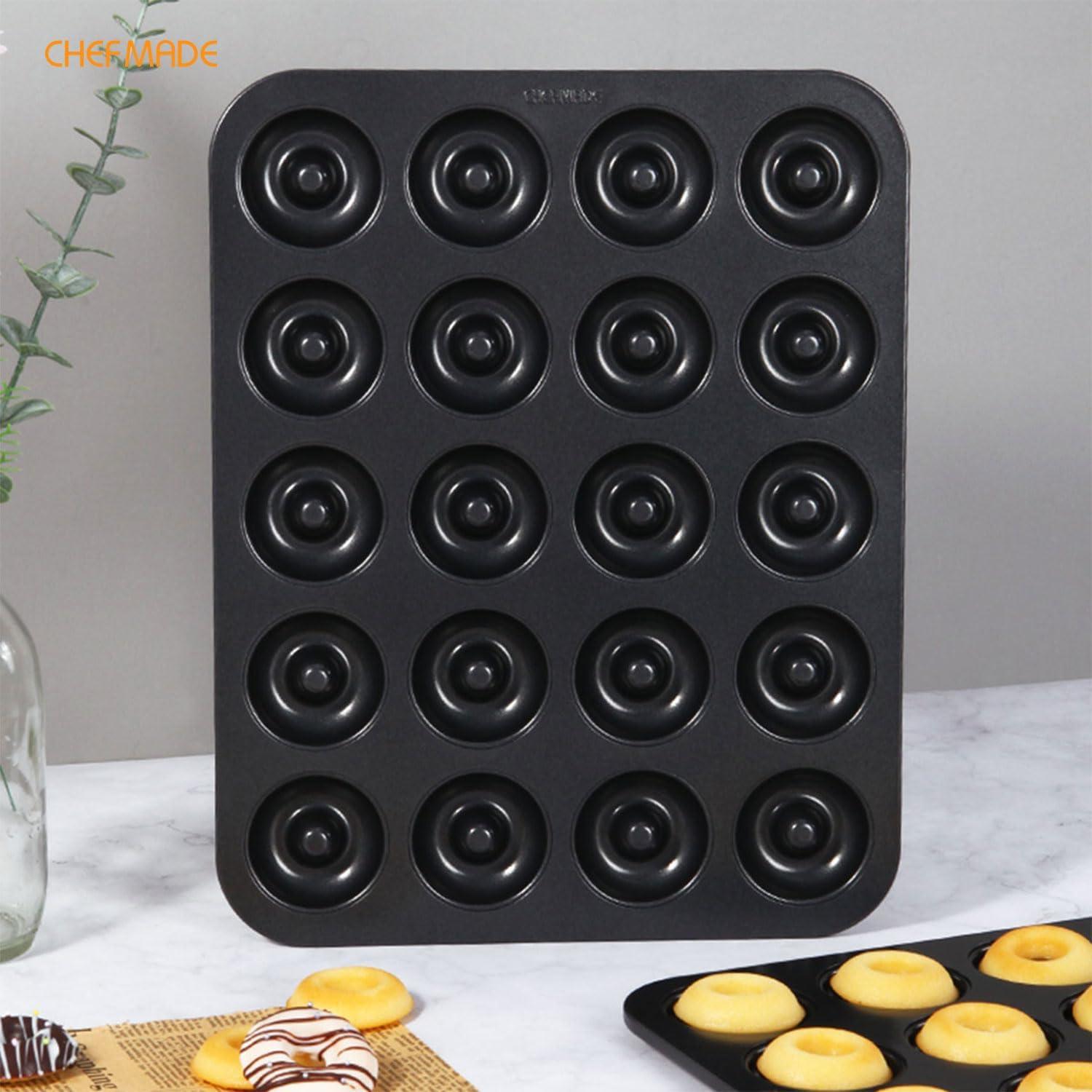 CHEFMADE CHEFMADE Donut Pan, Nonstick 20 Cavity Mini Ring Doughnut Baking Pan