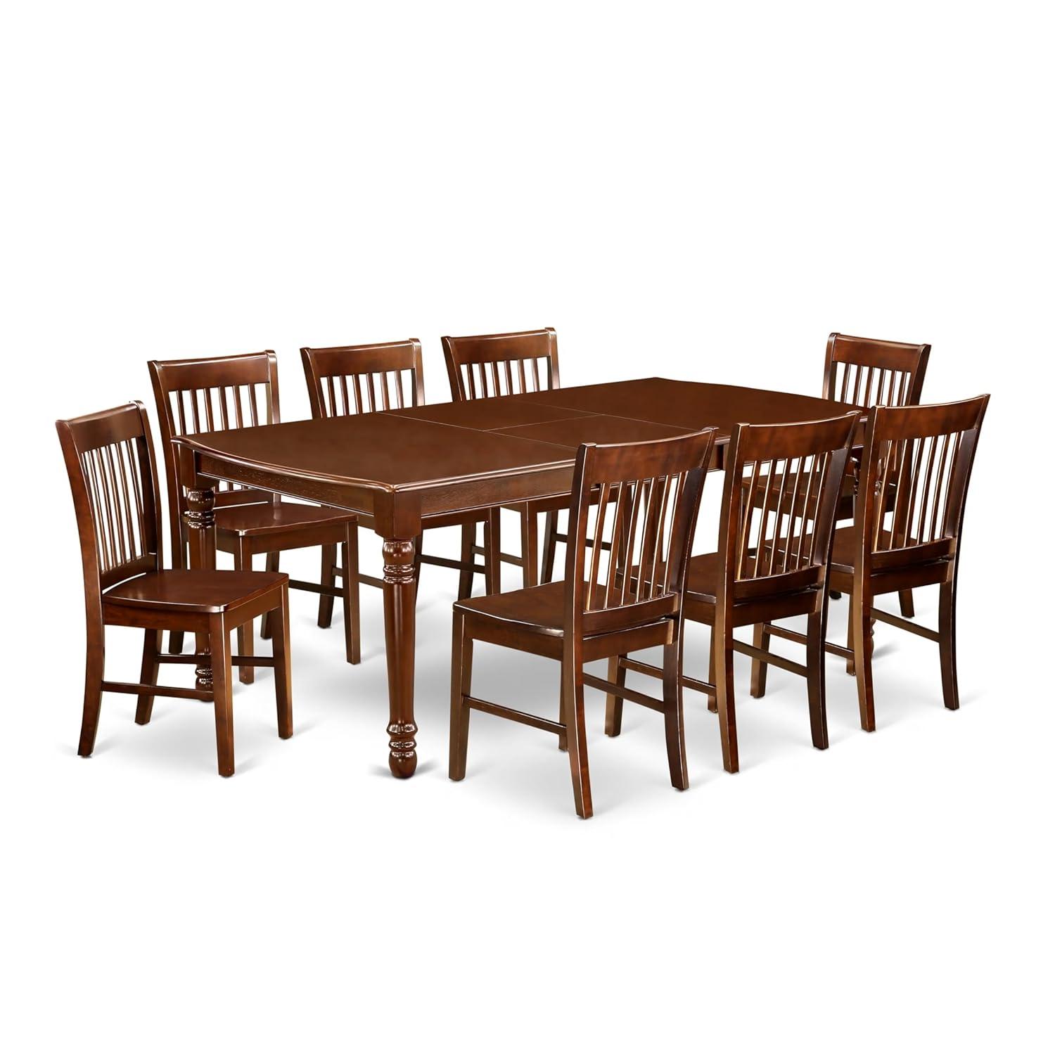 East West Furniture Dover 9-piece Wood Kitchen Table Set in Mahogany