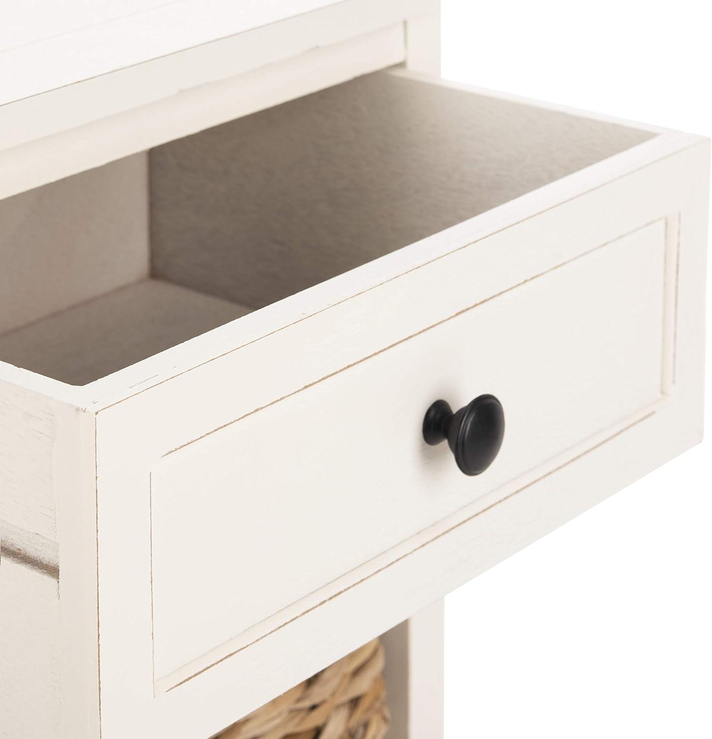 Distressed Cream Pine 6-Drawer Storage Unit with Wicker Baskets