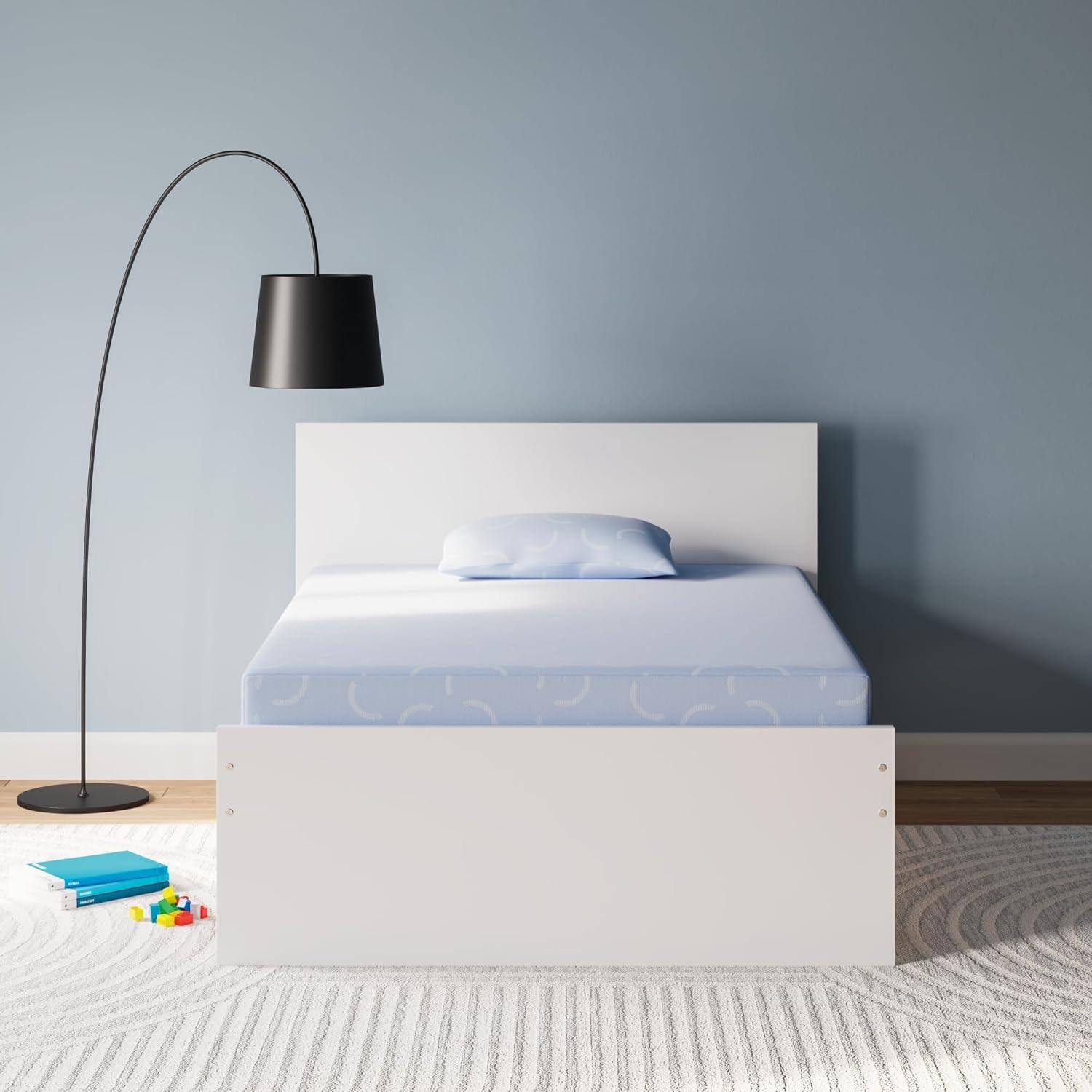 Signature Design by Ashley iKidz 7 Inch Firm Memory Foam Mattress with Stretch Knit Cover & Pillow Included, Blue Ocean