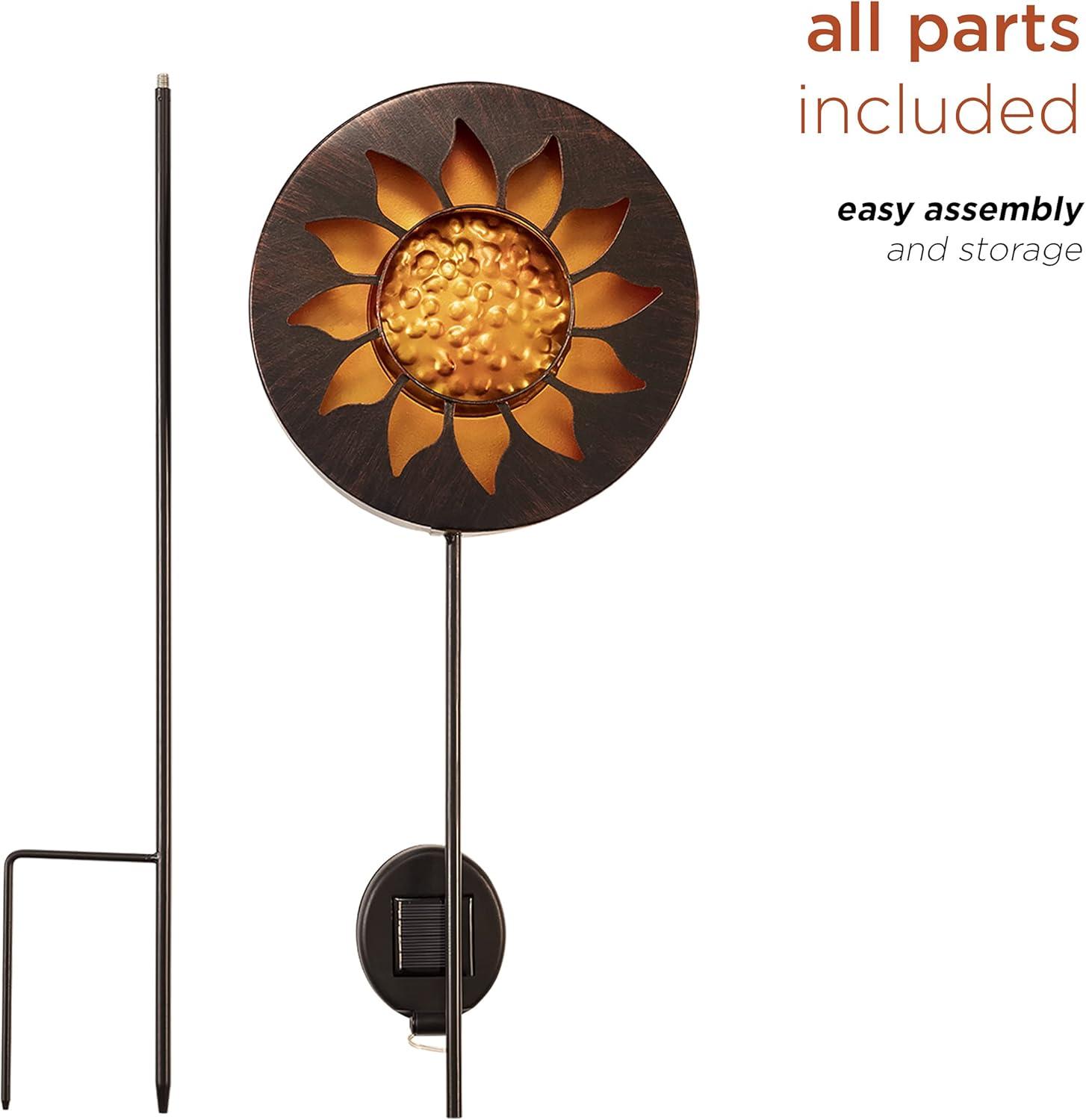 40" Solar Sun Metal Garden Stake with LED Lights Yellow - Alpine Corporation: Durable, Weatherproof Outdoor Decor