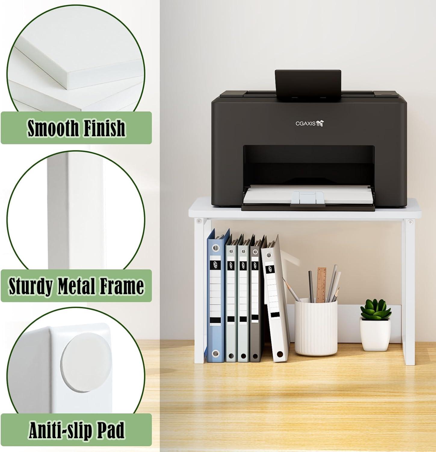 MARTY Printer Stand with Storage for Desk, Desktop Printer Stand Shelf Organzier for Home/Office Heavy Duty Printer Riser Under Desk Small Printer Table for Fax Machine Copier Scanner(White)