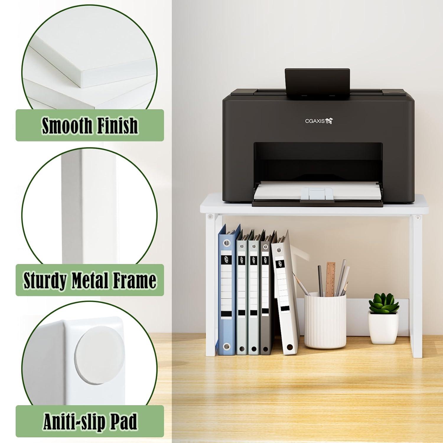 MARTY Printer Stand with Storage for Desk, Desktop Printer Stand Shelf Organzier for Home/Office Heavy Duty Printer Riser Under Desk Small Printer Table for Fax Machine Copier Scanner(White)
