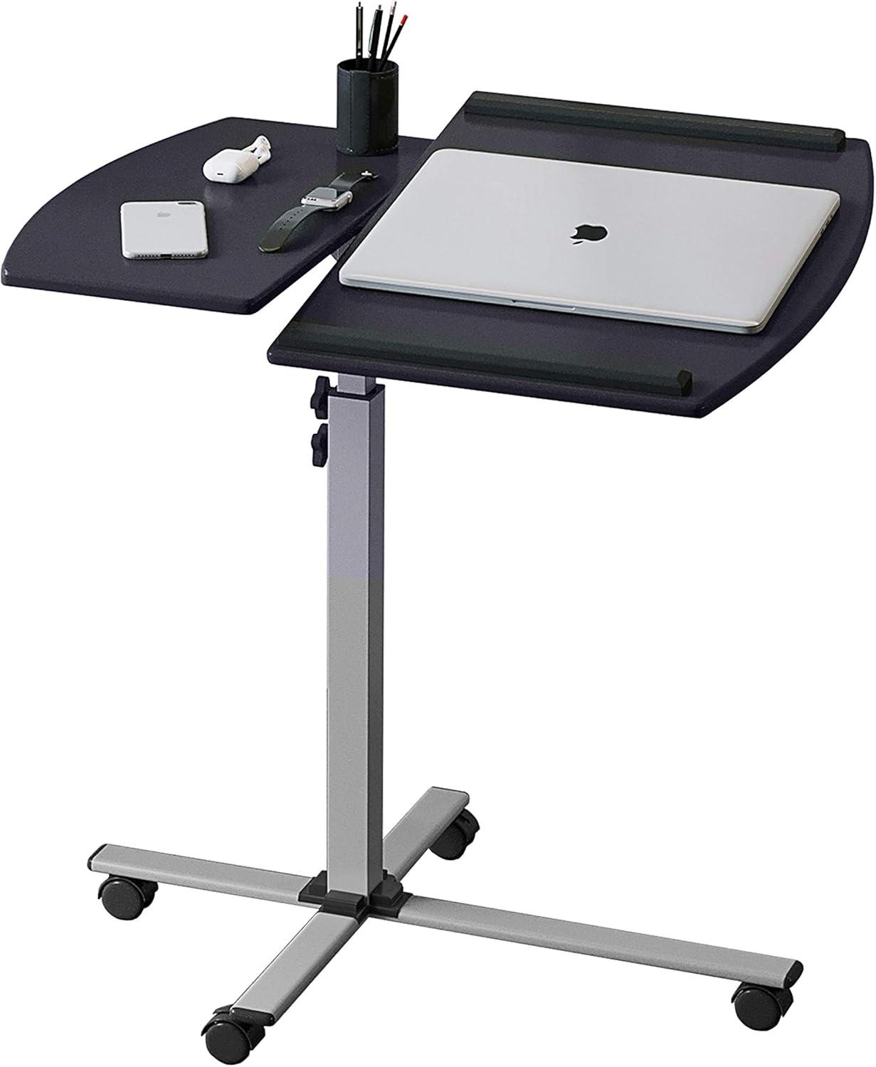 Graphite Adjustable Height Rolling Laptop Cart with Wood Top