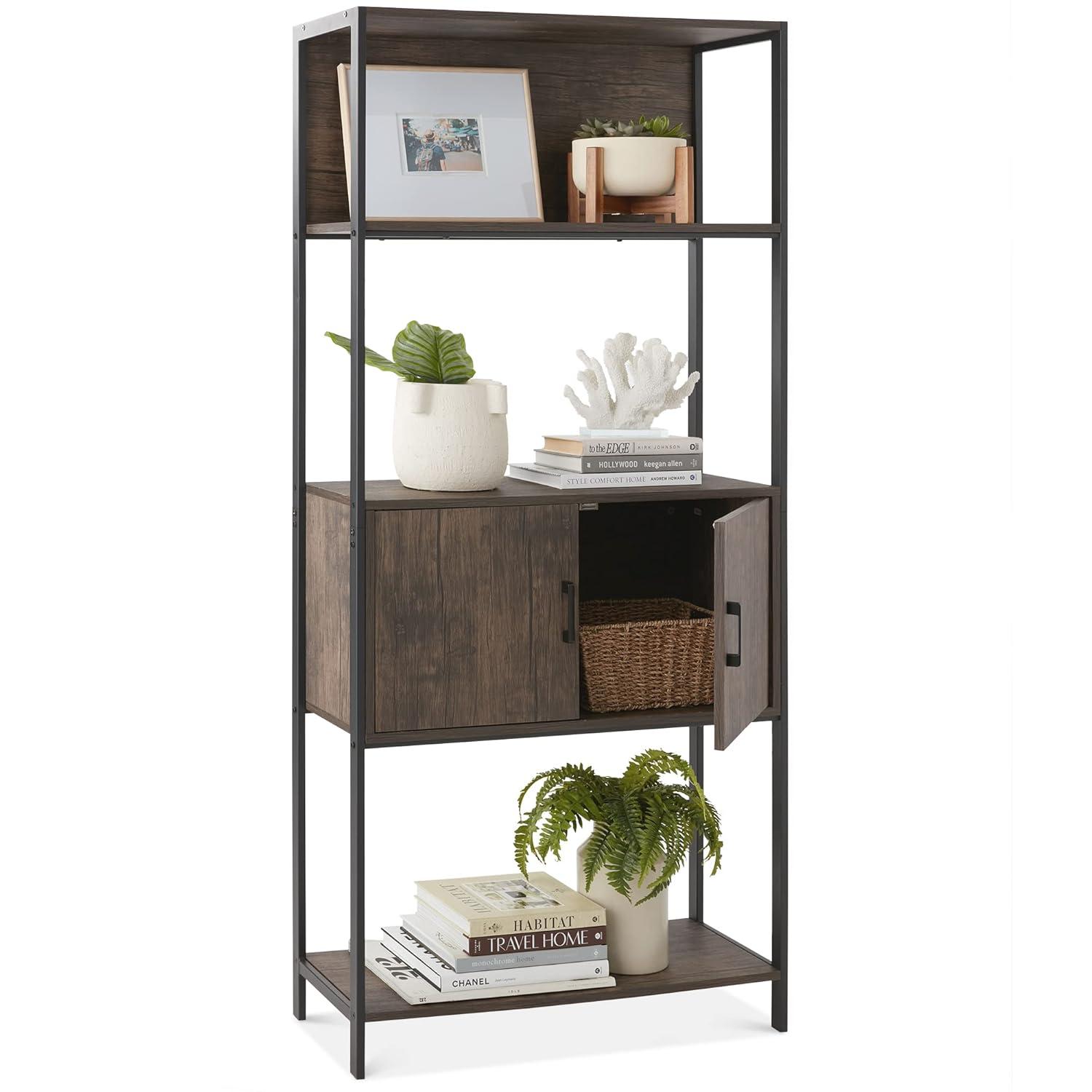 Best Choice Products Storage Bookshelf for Living Room, Walkway w/ Enclosed Cabinet, Elevated Design - Light Oak