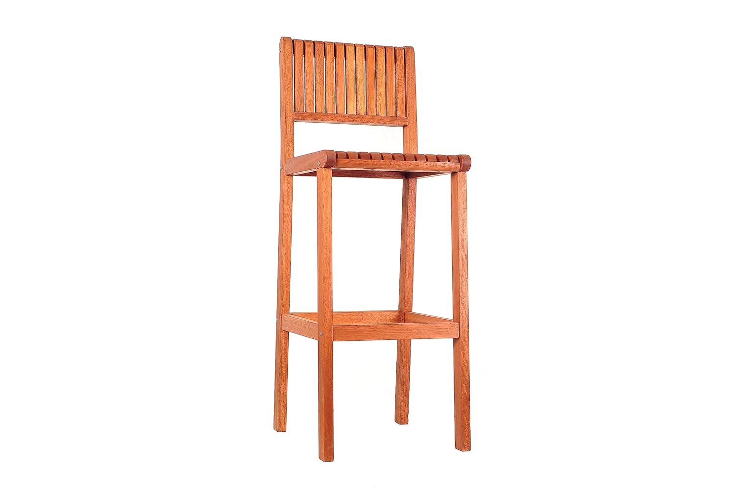 Amazonia Milano 1-Piece Patio Barstool | Eucalyptus Wood | Ideal for Outdoors and Indoors