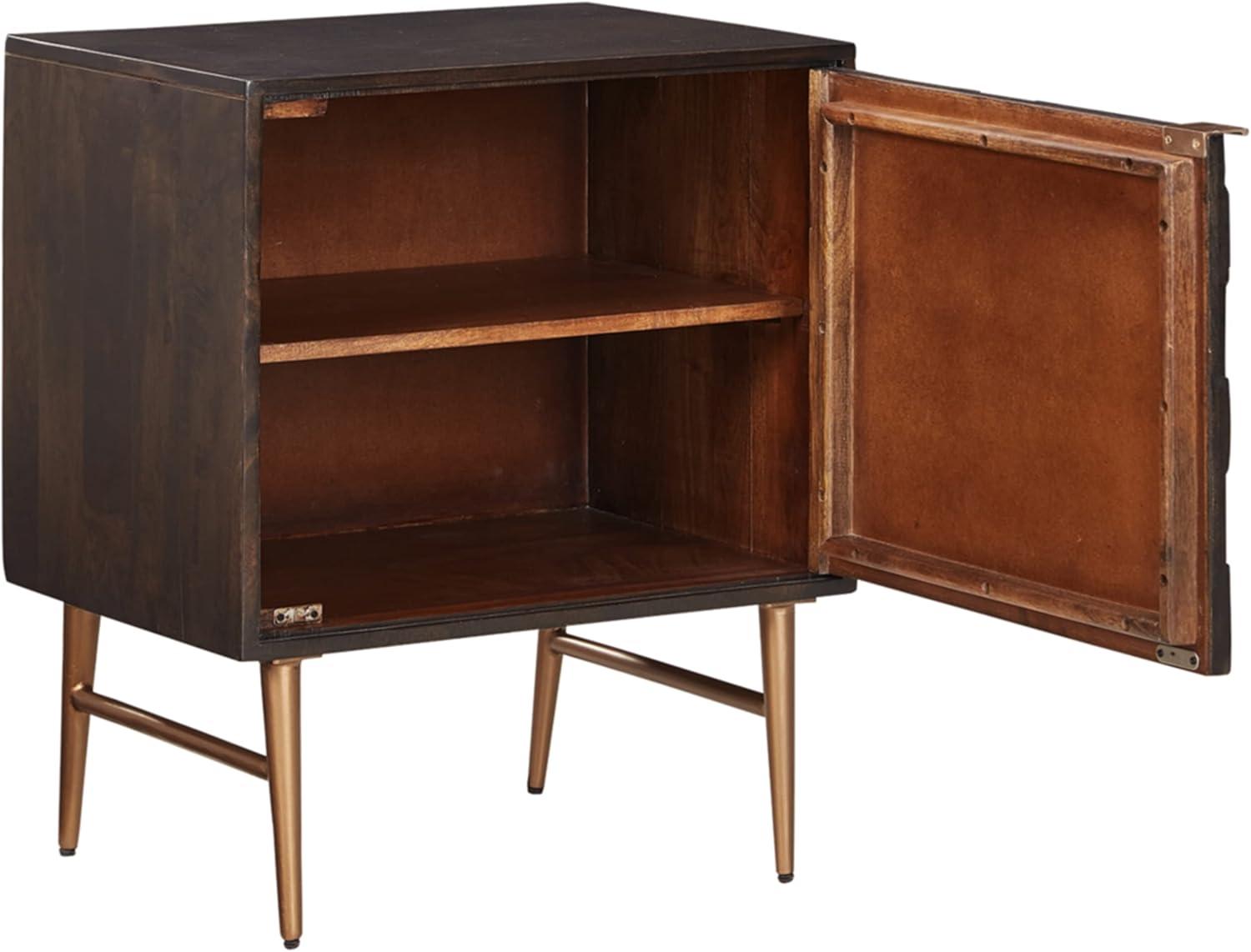 Dark Brown Chevron Pattern Mid-Century Modern Accent Cabinet