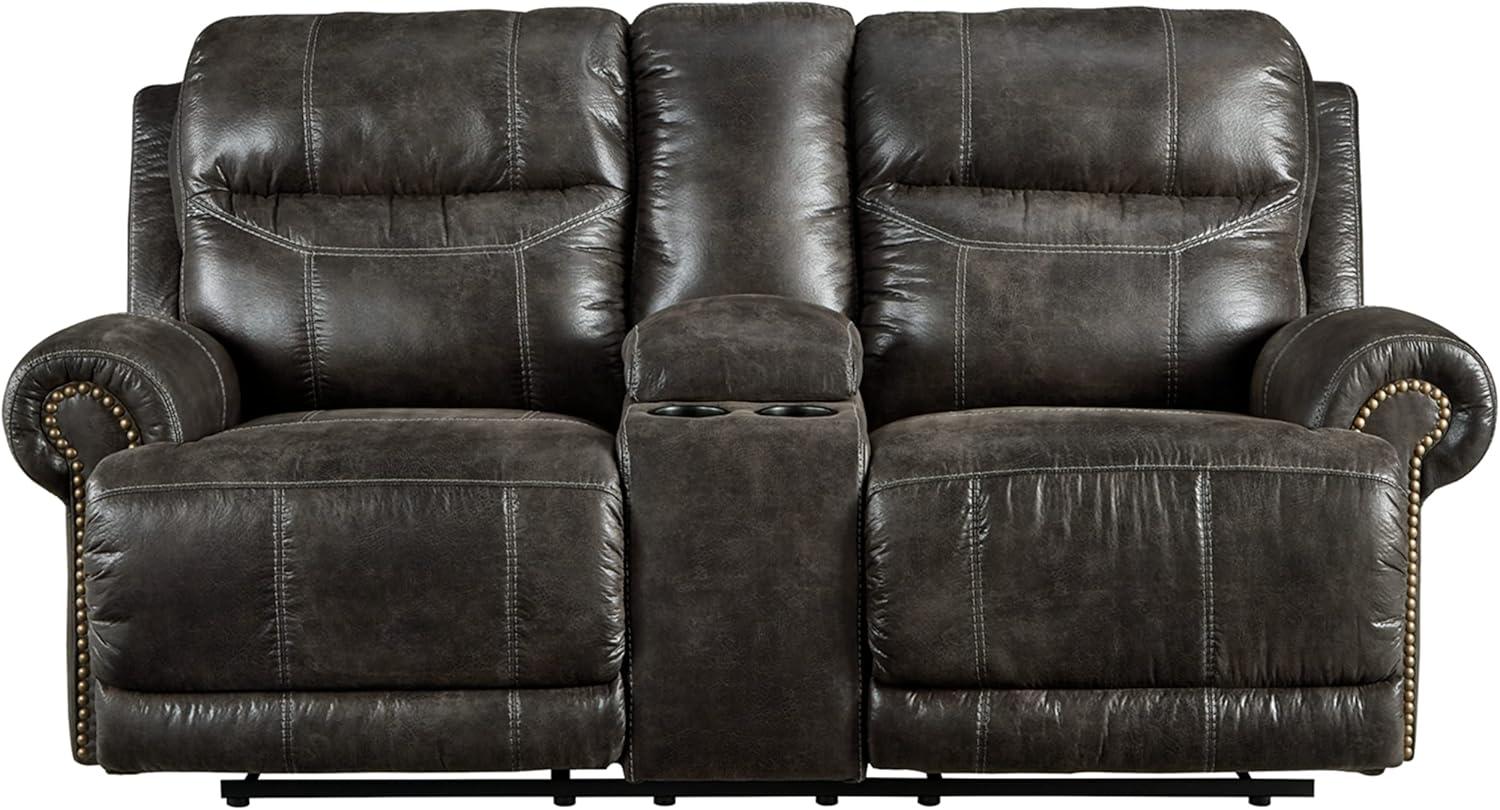 Ashley Furniture Grearview Faux Leather Power Reclining Loveseat in Charcoal