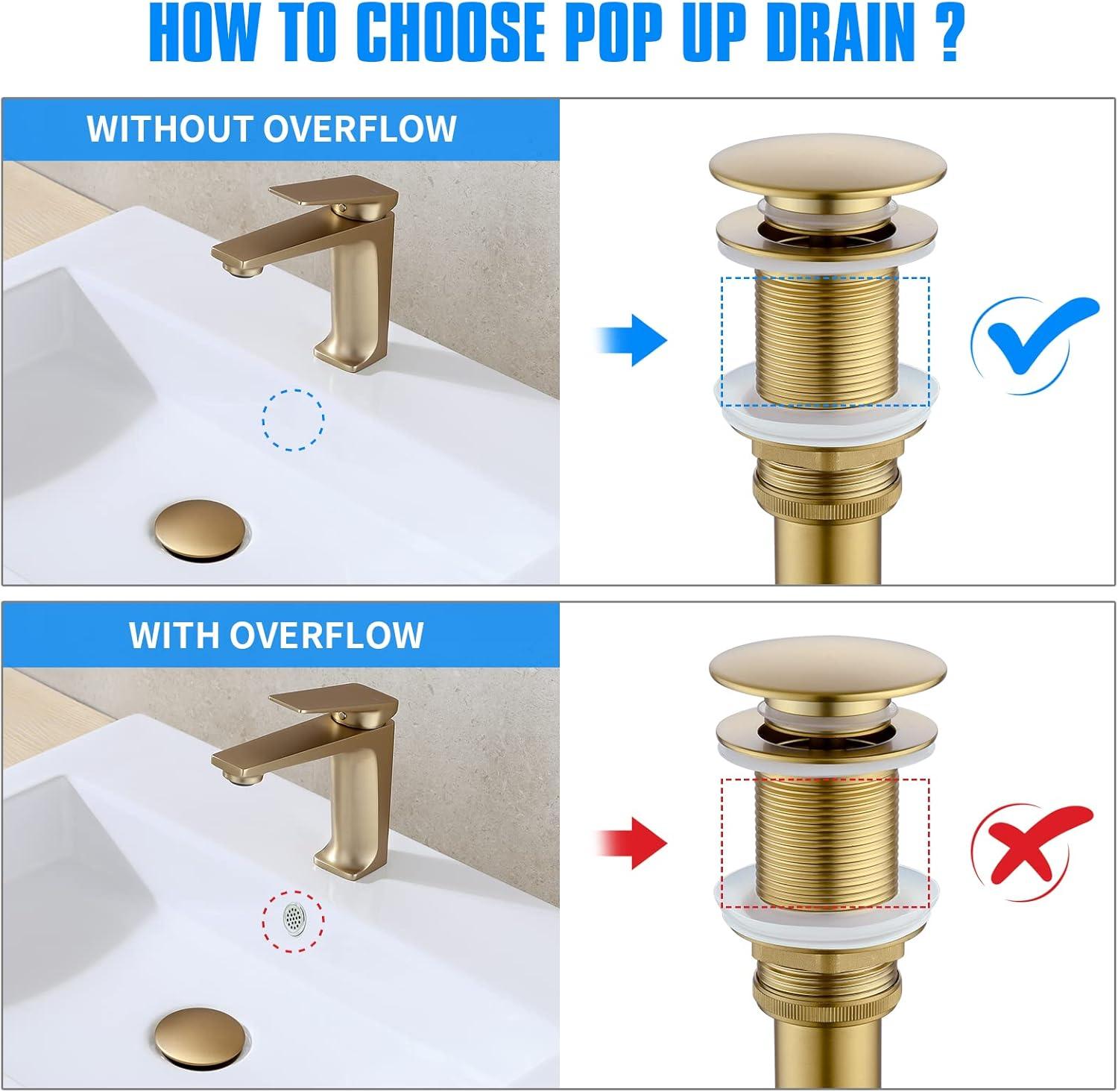 Brushed Gold Bathroom Pop-Up Drain with Overflow and Strainer