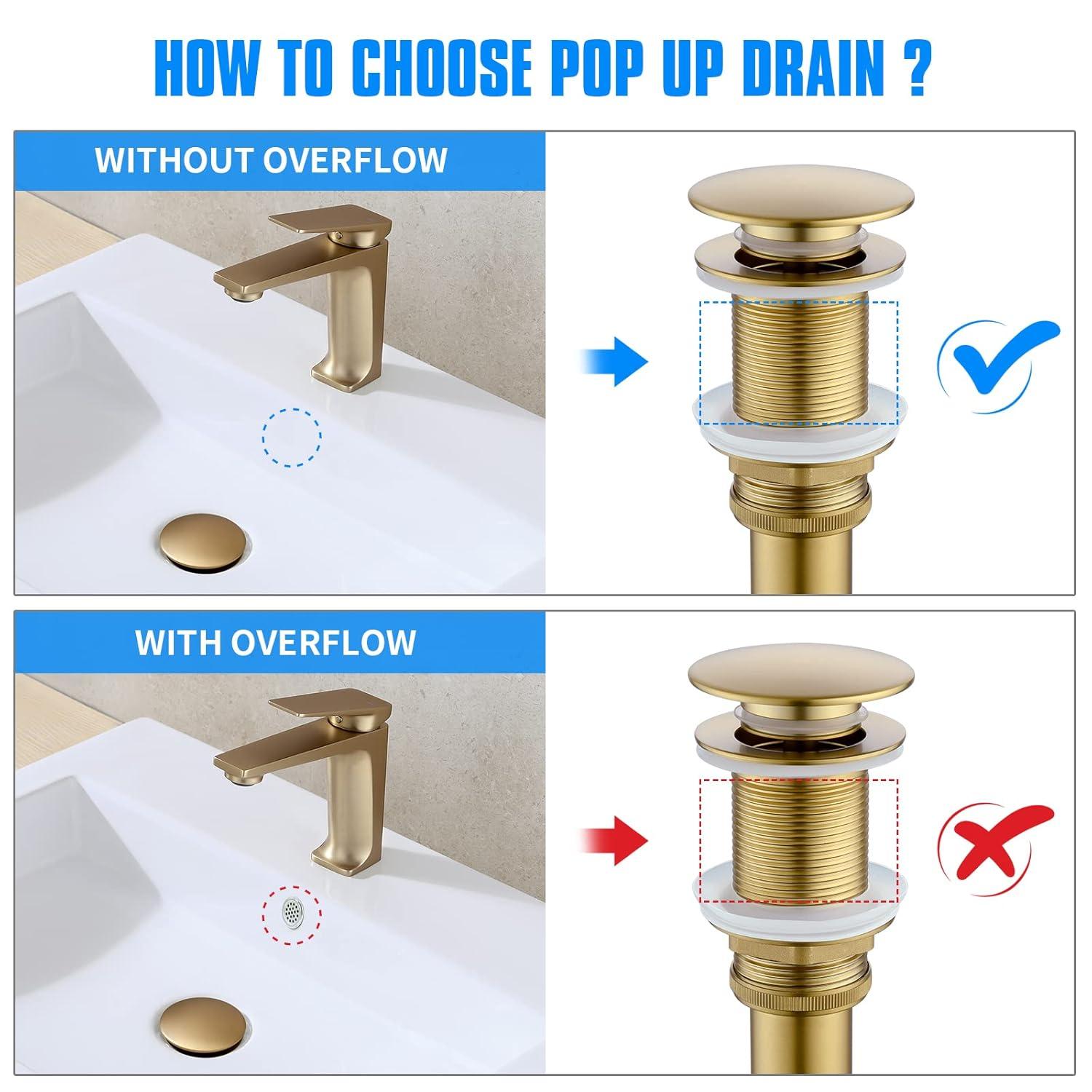 JONKEAN Bathroom Pop Up Drain Without Overflow,Vanity Vessel Sink Drain with Detachable Strainer Basket,Pop Up Drain Stopper Hair Catcher, Built-in Anti-Clogging Strainer(Brushed Gold)