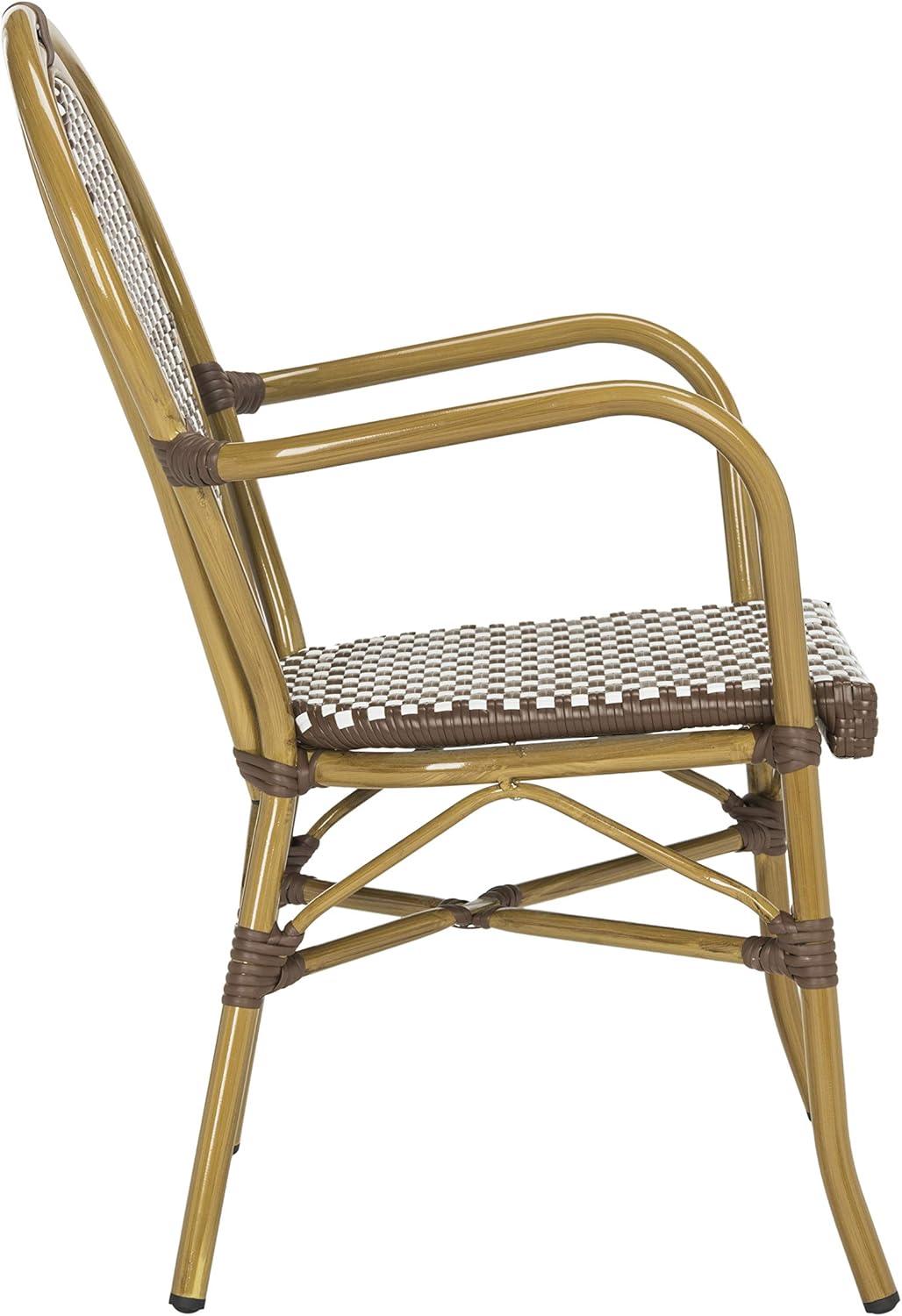 Côte d'Azur Inspired Brown & White Wicker Bistro Arm Chair