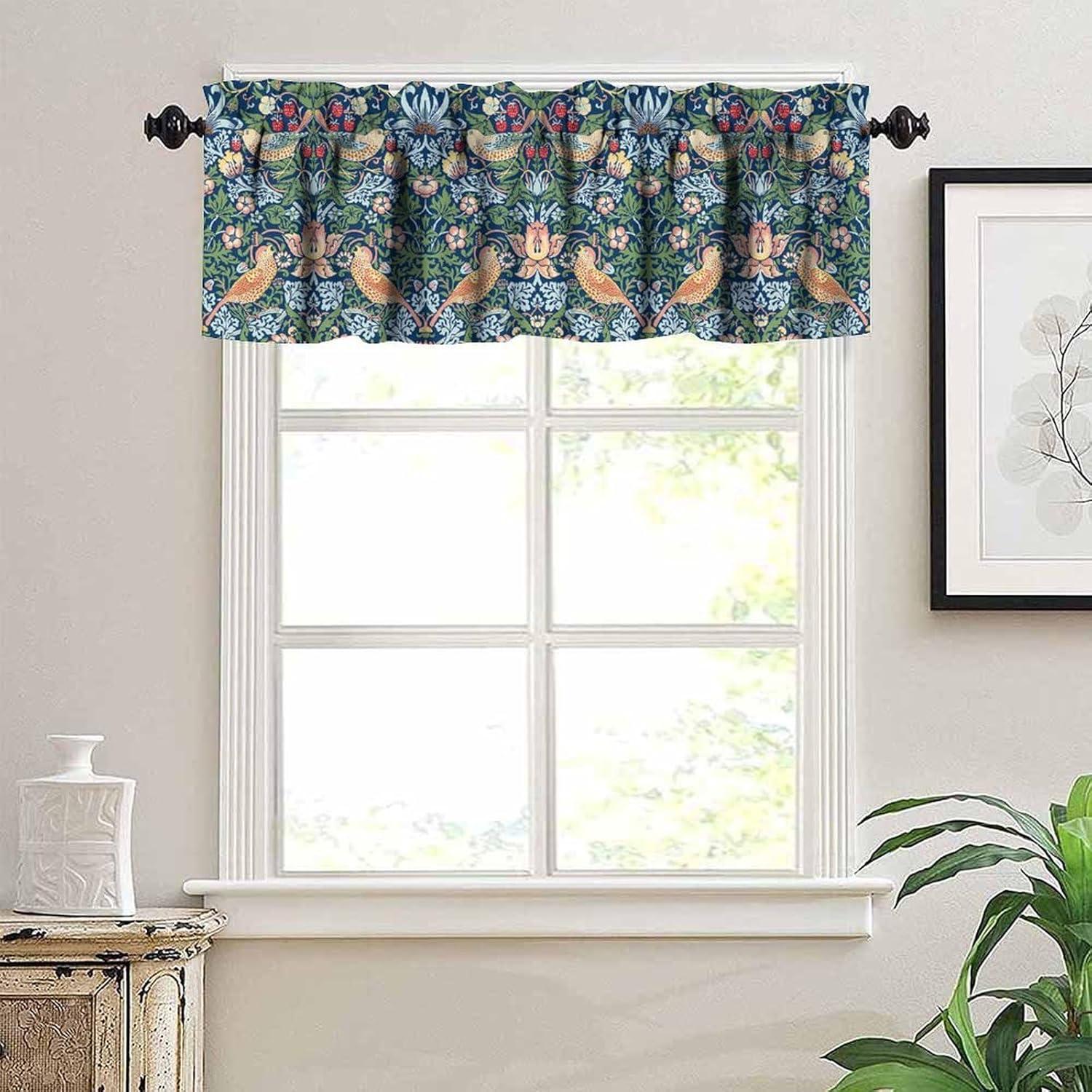 Vintage Botanical Printed Green and Blue Kitchen Valance