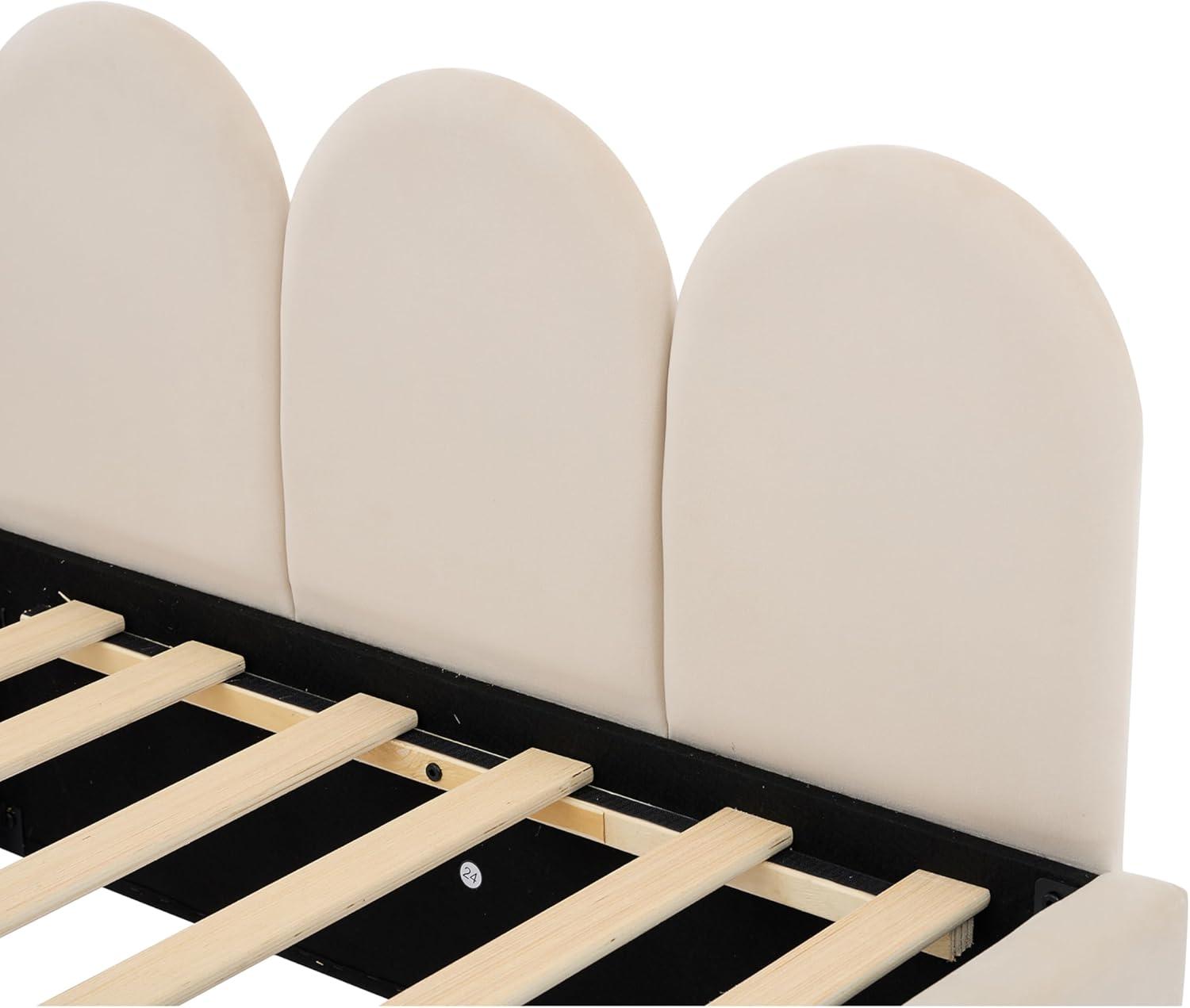 DreamBuck Full Size Upholstered Bed Frame with LED Lights, Upholstered Princess Bed with Crown Headboard and Wooden Slats Support, Modern Platform Bed for Kids, Teens, Girls, No Box Spring Needed