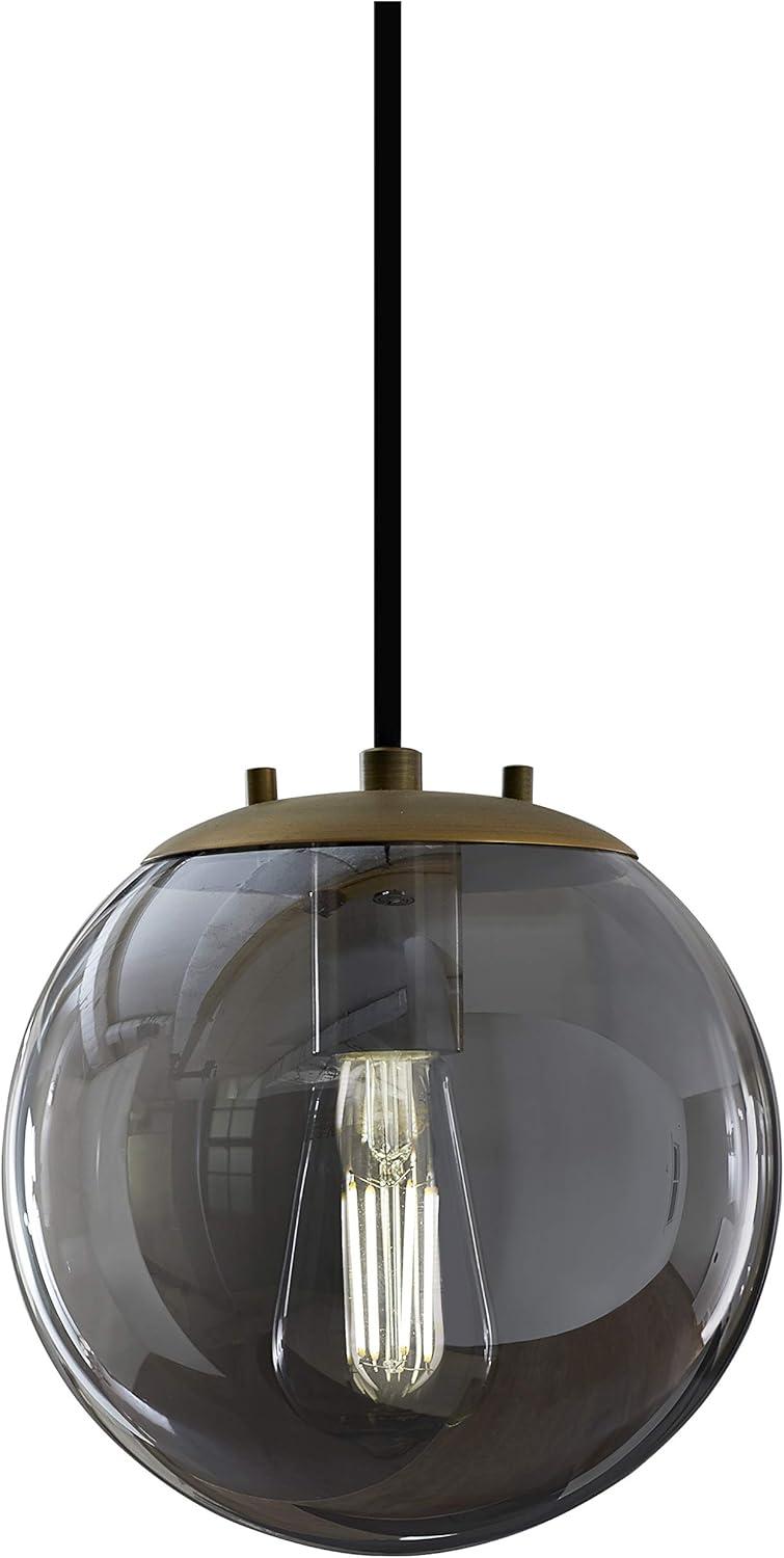 Linea di Liara Sferra Modern Large Glass Pendant Light Kitchen Island Brass Pendant Lighting Smoked Glass Globe Pendant Light Mid Century Hanging Light Fixture, LED Bulb Included, UL Listed