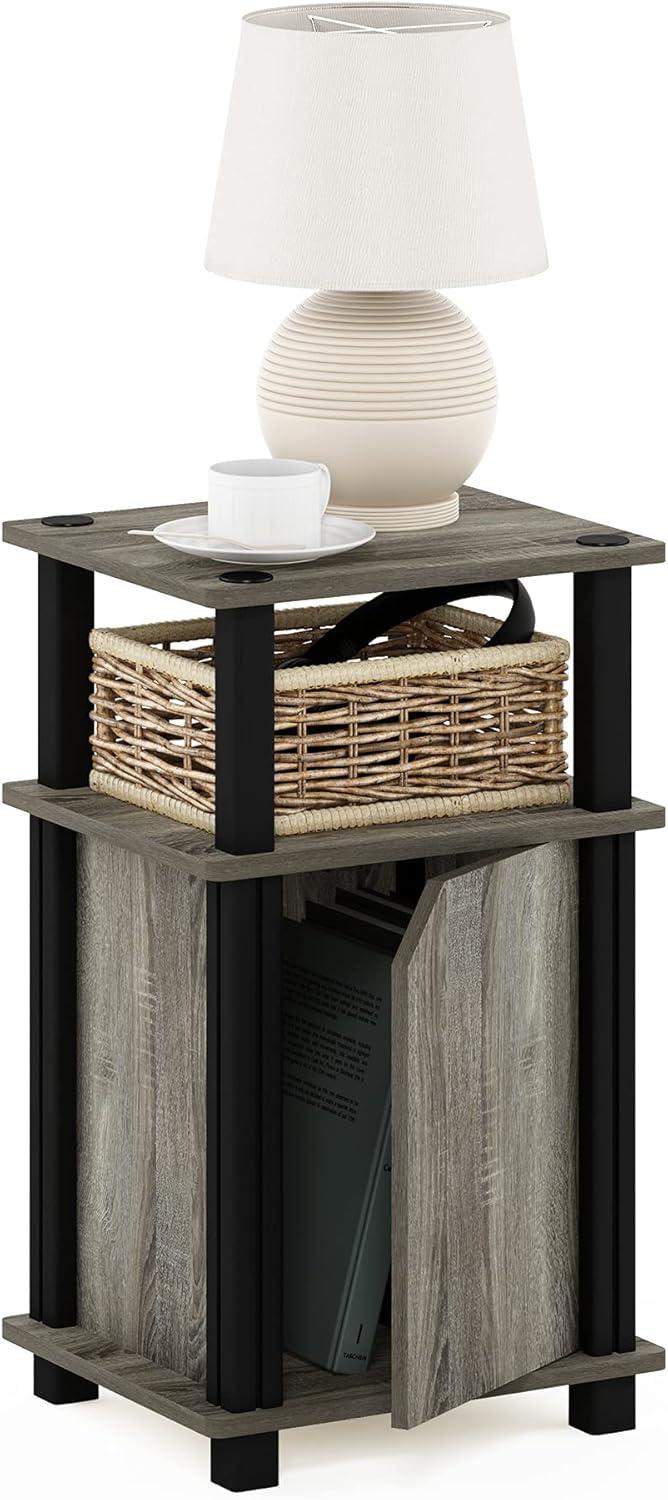 Furinno Brahms 3-Tier End Table with Door, French Oak, Black