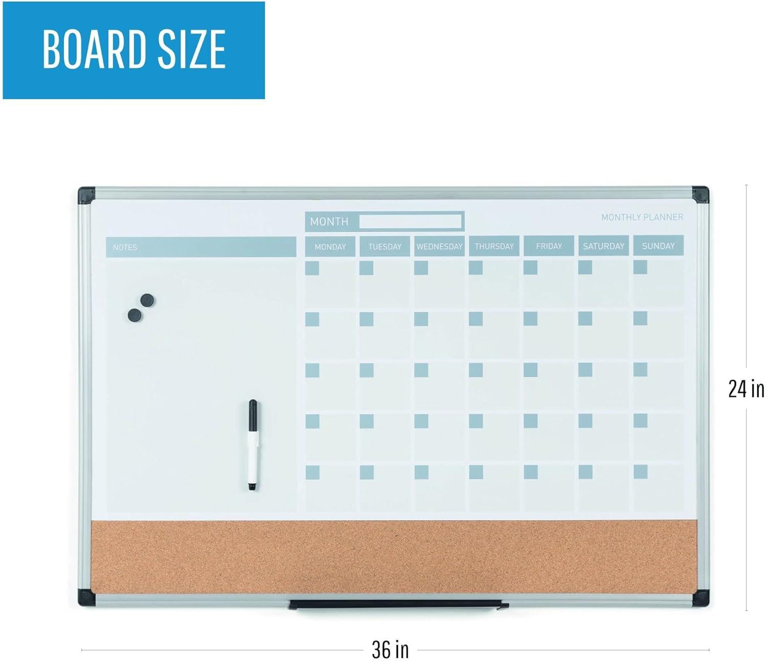 36" x 24" Magnetic Dry Erase Calendar with Corkboard