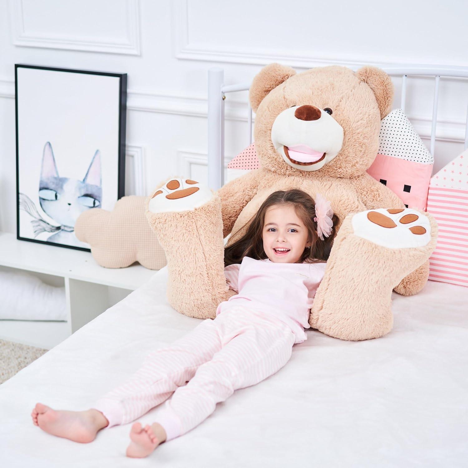 IKASA Giant Teddy Bear Stuffed Animal Plush Toy,Large Jumbo 39" Brown Huge Cute Soft Toys,Big Size Fluffy Plushy Fat Oversized Plushie,Gifts for Kids Girls Boys Girlfriend Children