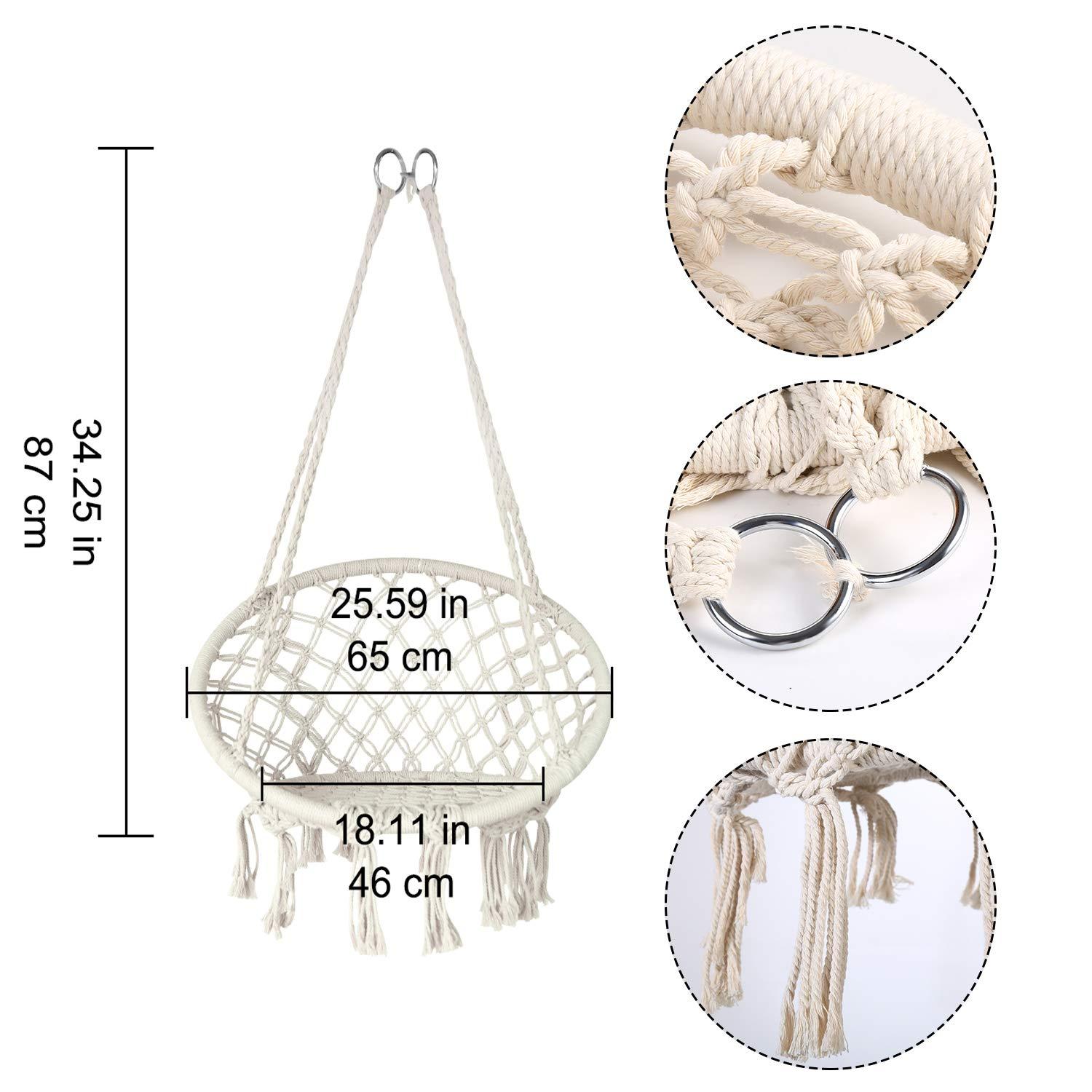 Hammock Swing Chair for 2-5 Years Old Kids,Handmade Knitted Macrame Hanging Swing Chair for Indoor,Bedroom,Yard,Garden- 230 Pound Capacity Off-White- with Suspension Kit