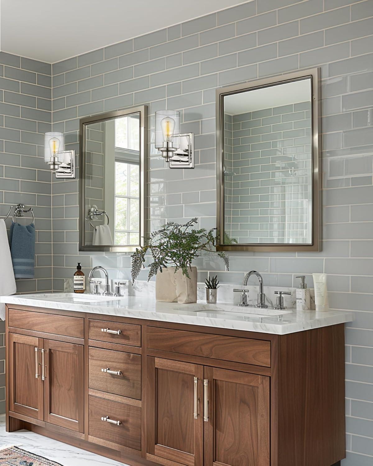 Chrome and Clear Glass Modern Bathroom Vanity Light