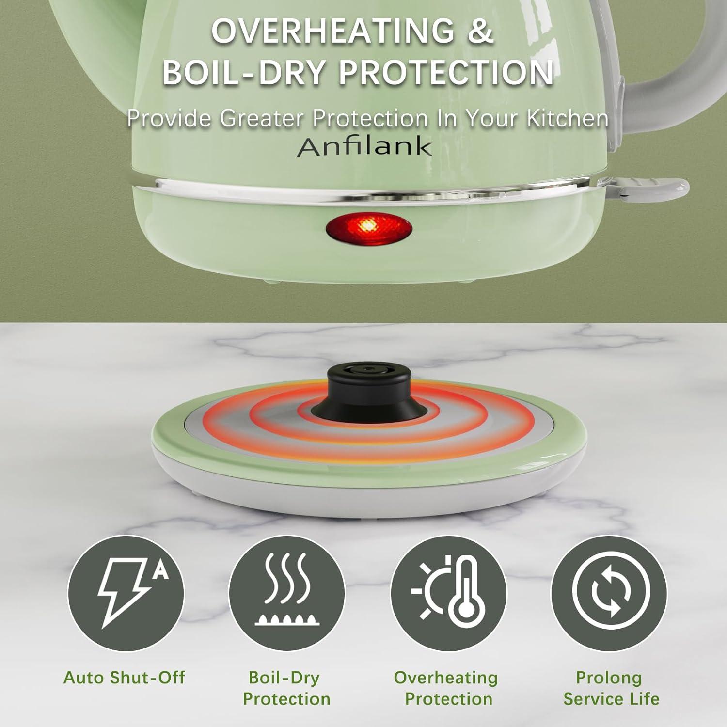 Electric Gooseneck Kettle, 1L 1500WFast Boil, 100% Stainless Steel BPA Free Pour-Over Coffee & Tea Kettle,Water Boiler with Auto Shut & Boil-Dry Protectio,Green