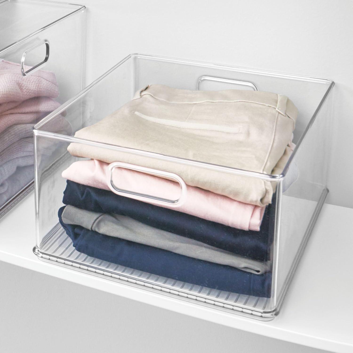 iDesign Plastic Stackable Storage Bin, 18" L X 13.91" W X 8.5" H, Clear