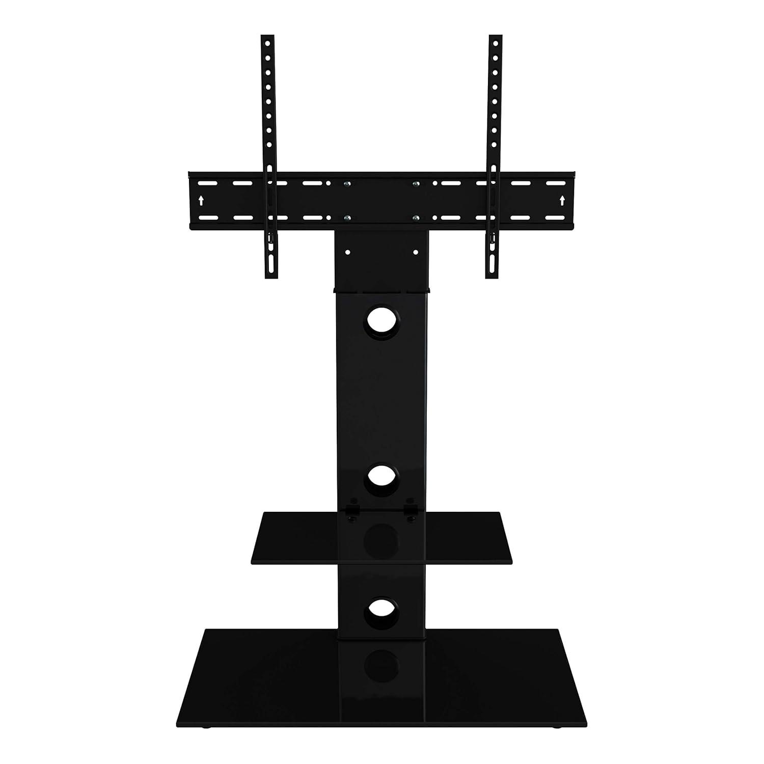 Lesina Gloss Black Tempered Glass Corner TV Stand with Cabinet