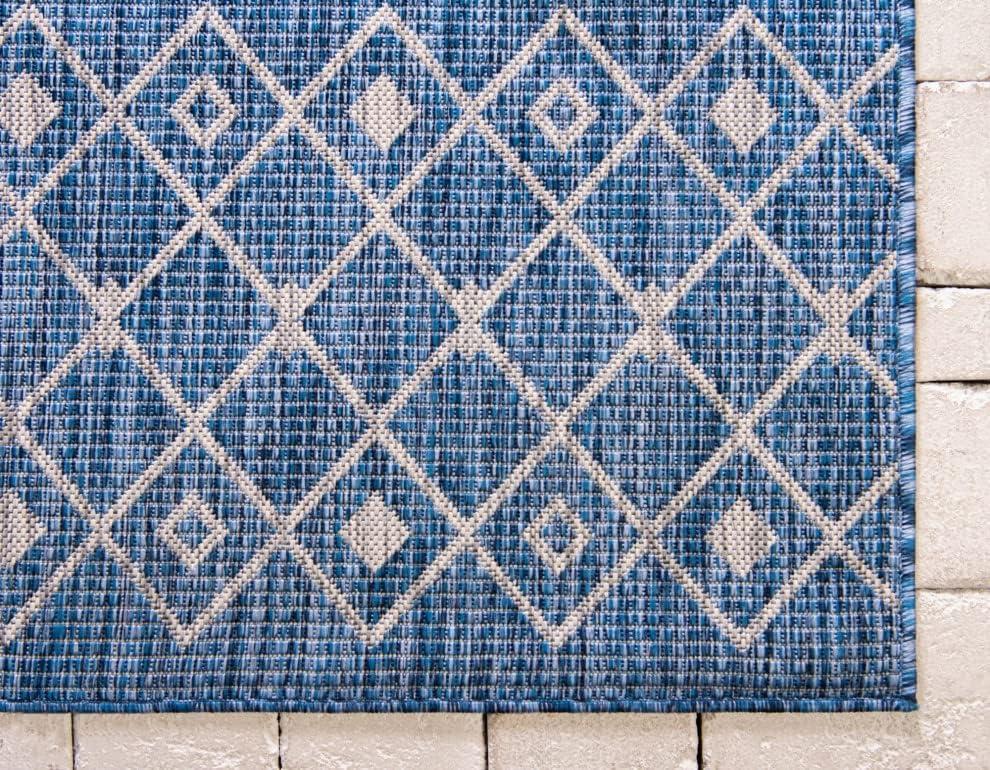 Unique Loom Outdoor Trellis Collection Area Rug - Tribal Trellis (8' x 10' Rectangle Blue/Ivory)