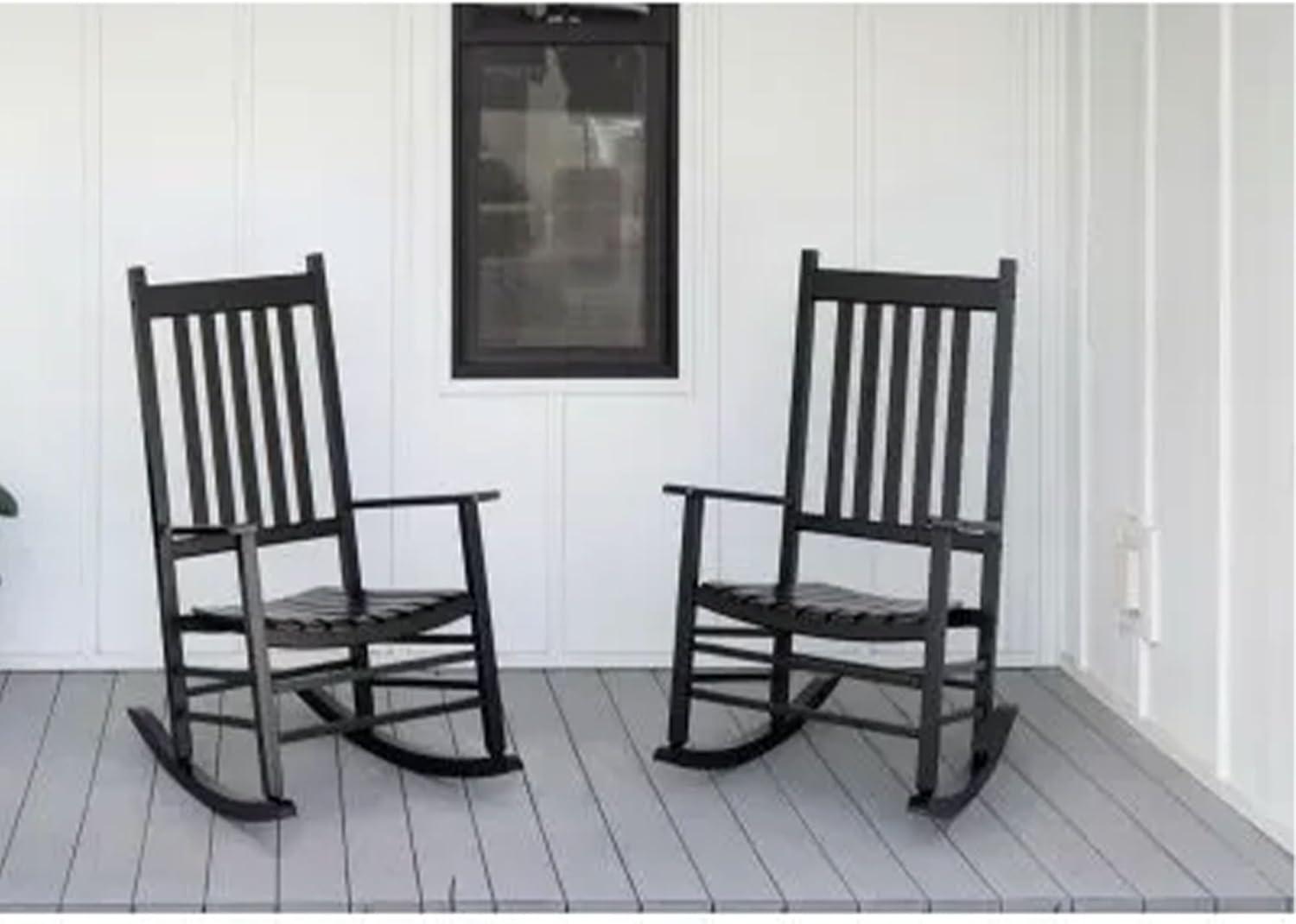 Jack Post Knollwood Mission Style Outdoor High Gloss Hardwood Rocker Chair with Slat Back Design, for Porch, Patio, Lawn, or Garden, Black