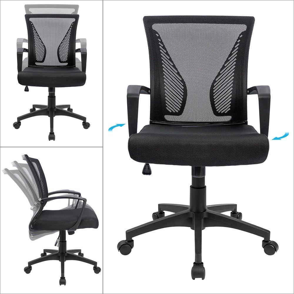 Furmax Office Chair Mid Back Swivel Lumbar Support Desk Chair, Height Adjustable Computer Ergonomic Mesh Chair with Armrest, Black