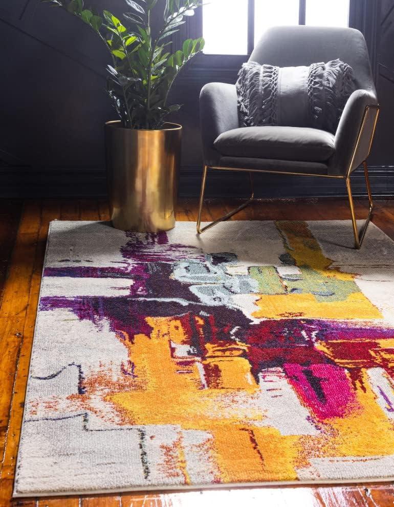 Unique Loom Estrella Collection Bright Colors, Geometric, Abstract, Modern Area Rug, 5 ft x 8 ft, Beige/Yellow