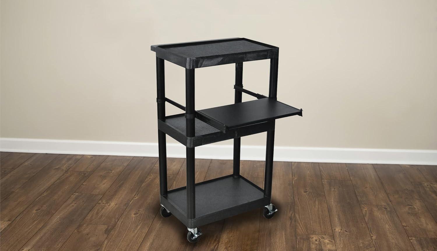 Luxor Black Three-Shelf AV Cart with Pullout Shelf