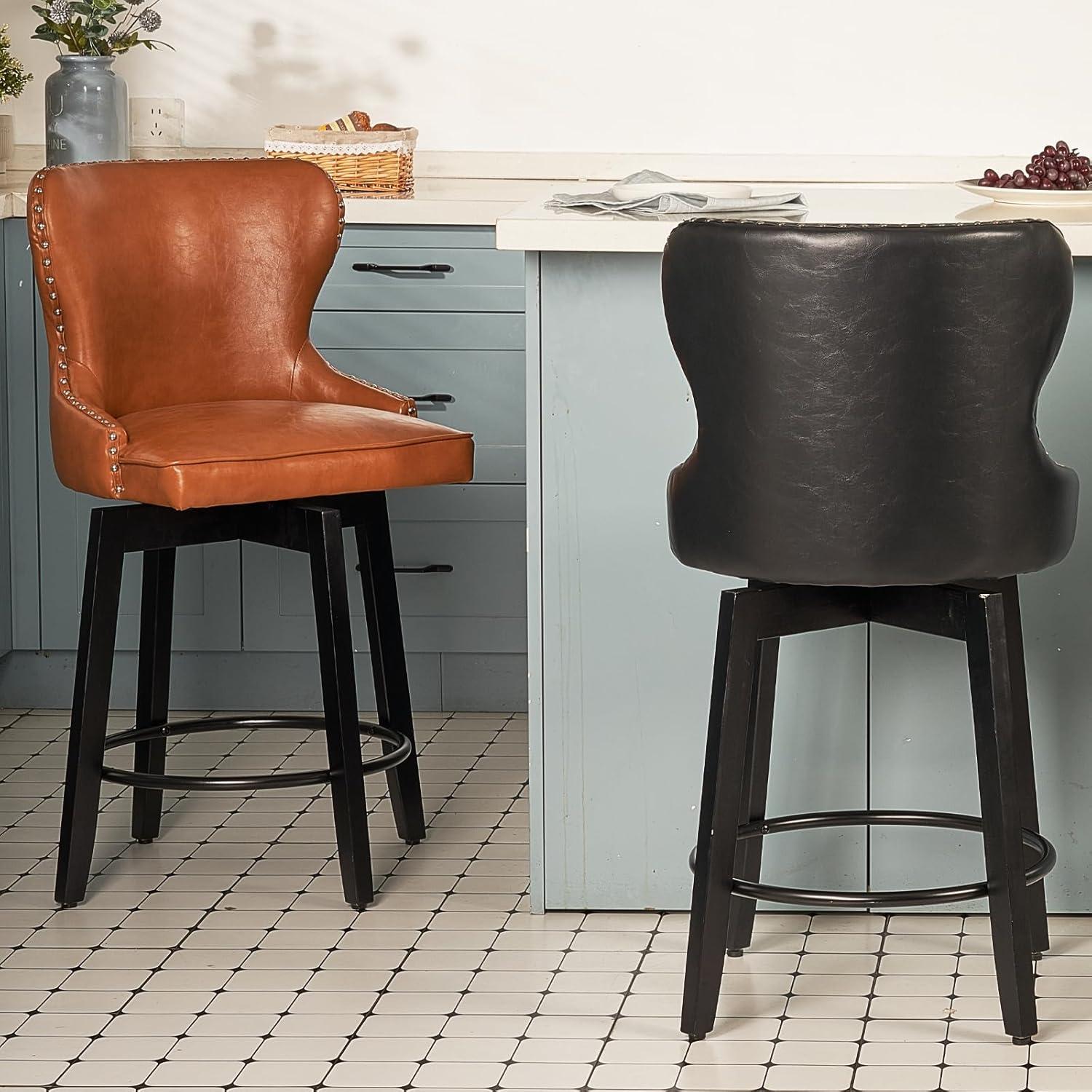 Dycanpo 26'' Swivel Bar Stools Set of 2, Upholstered Barstool with Footrest for Kitchen,Black