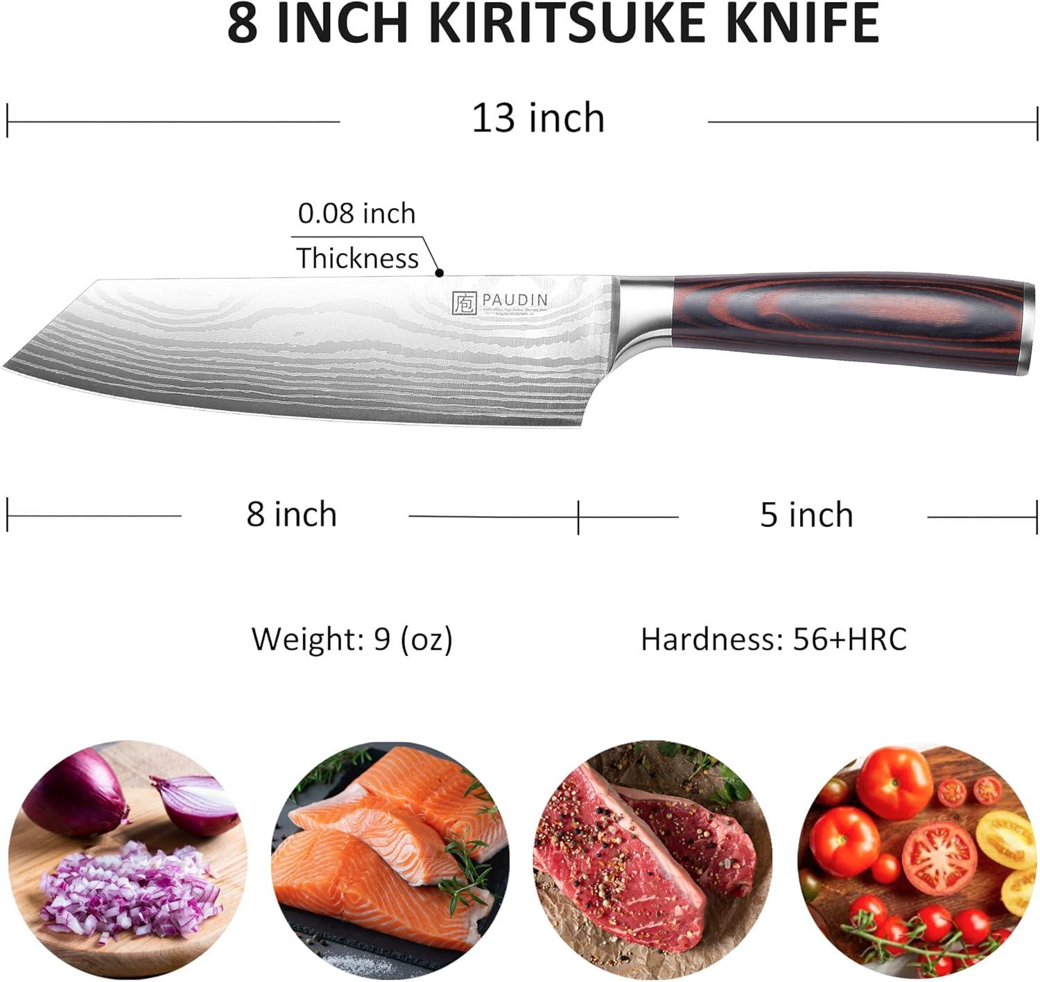 PAUDIN Chef Knife, 8 Inch High Carbon Stainless Steel Sharp Kitchen Knife with Ergonomic Handle, Gift Box for Family & Restaurant C80