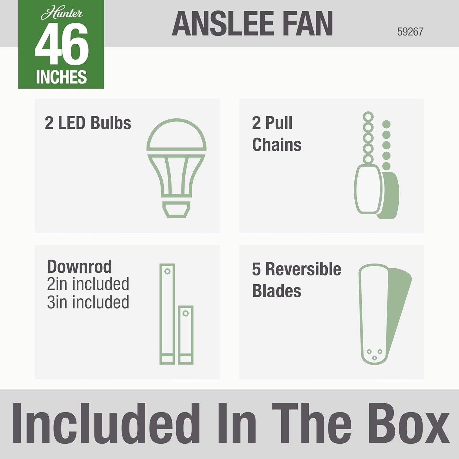 Hunter Fan 46" Anslee Standard Ceiling Fan with Pull Chain and Light Kit Included