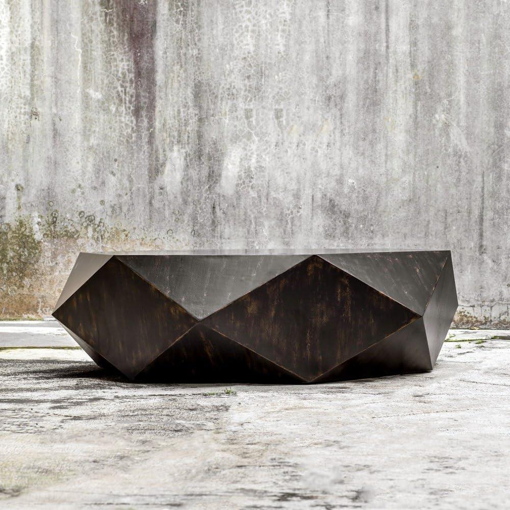 Geometric Worn Black Mango Wood Round Coffee Table